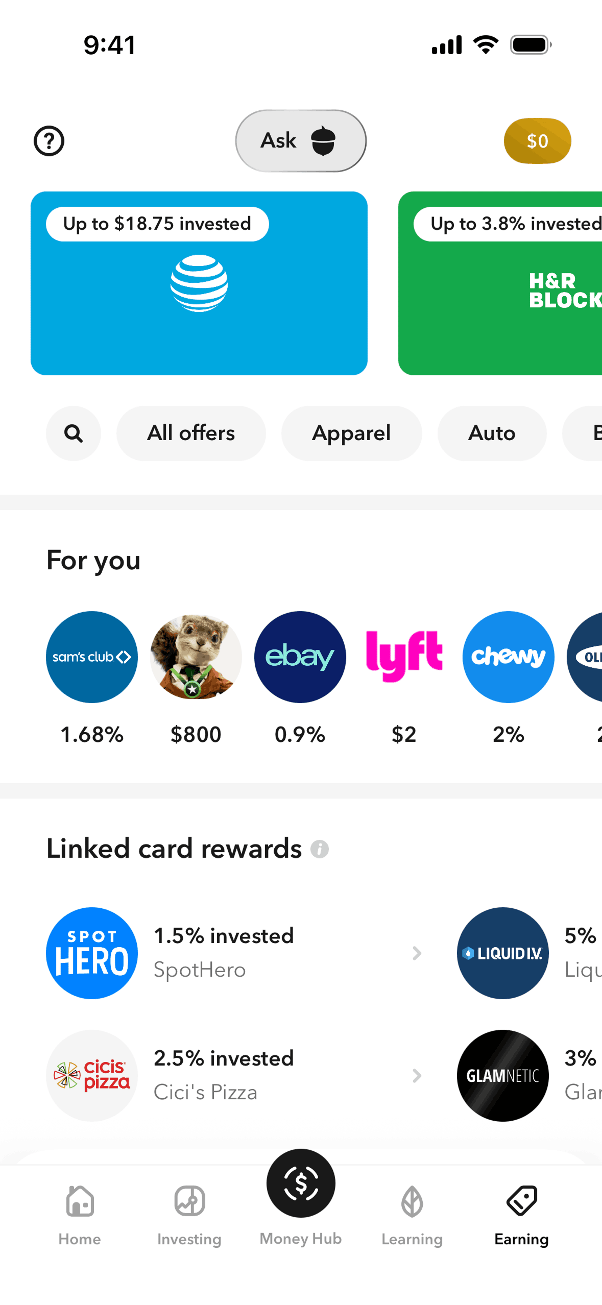 Acorns iOS Finance interface screenshot 3