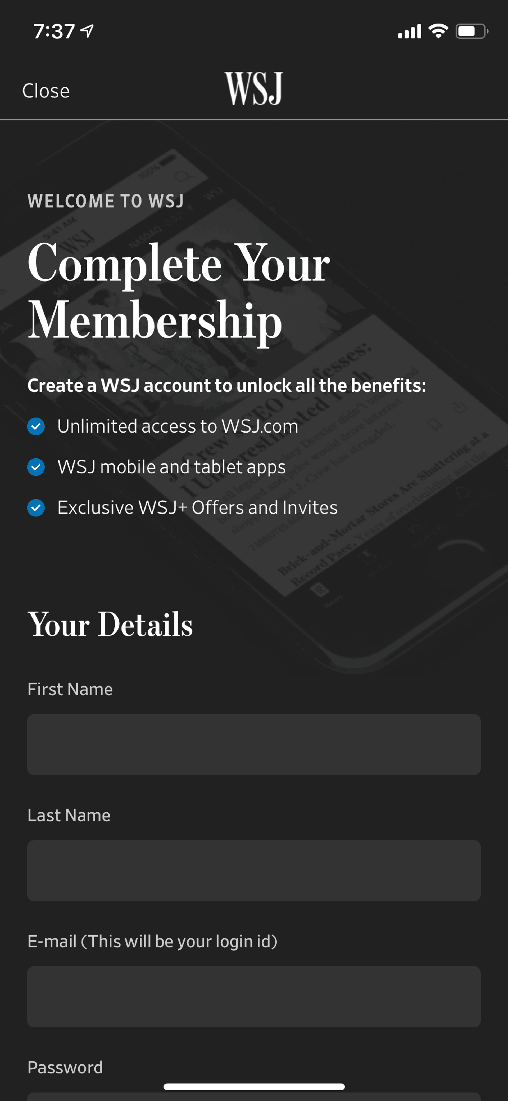 The Wall Street Journal iOS News interface screenshot 11