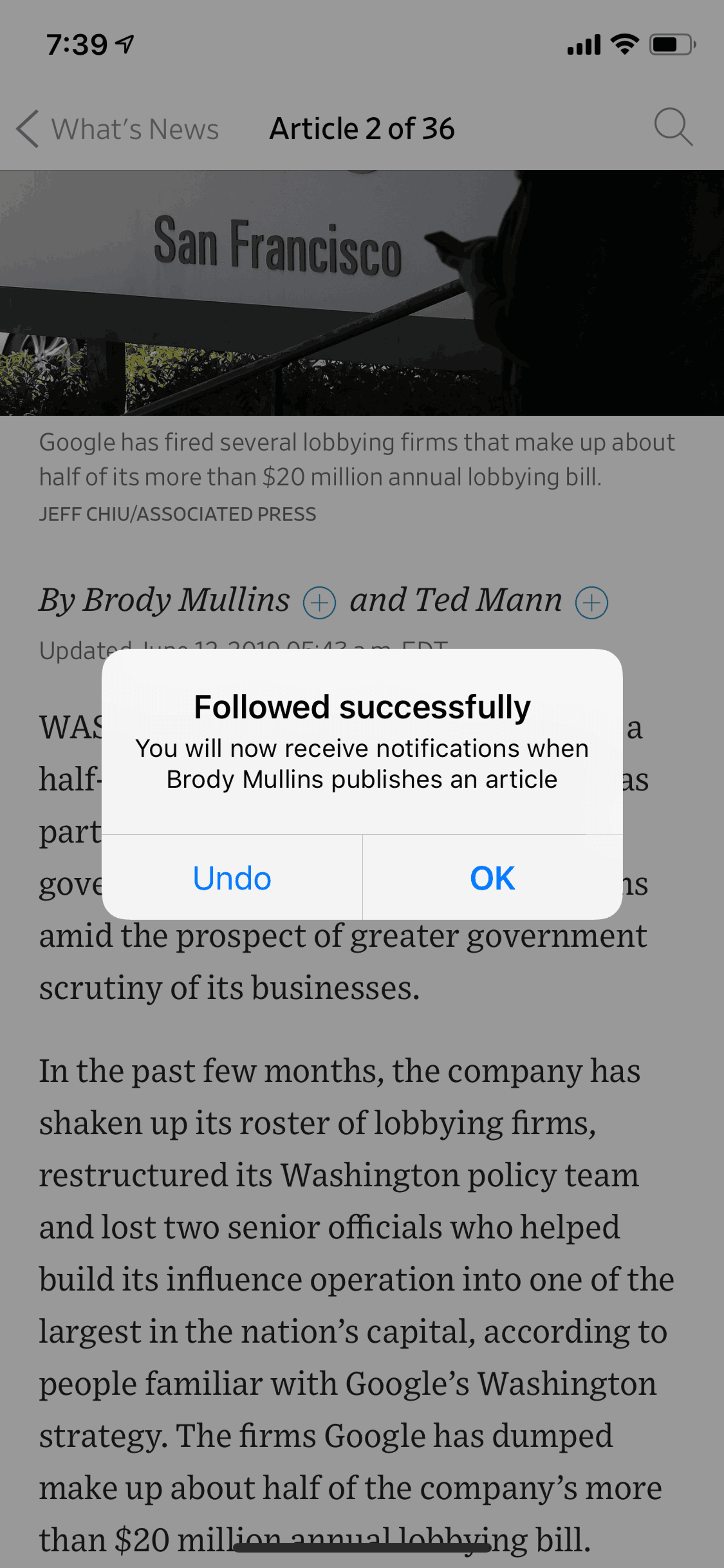 The Wall Street Journal iOS News interface screenshot 17
