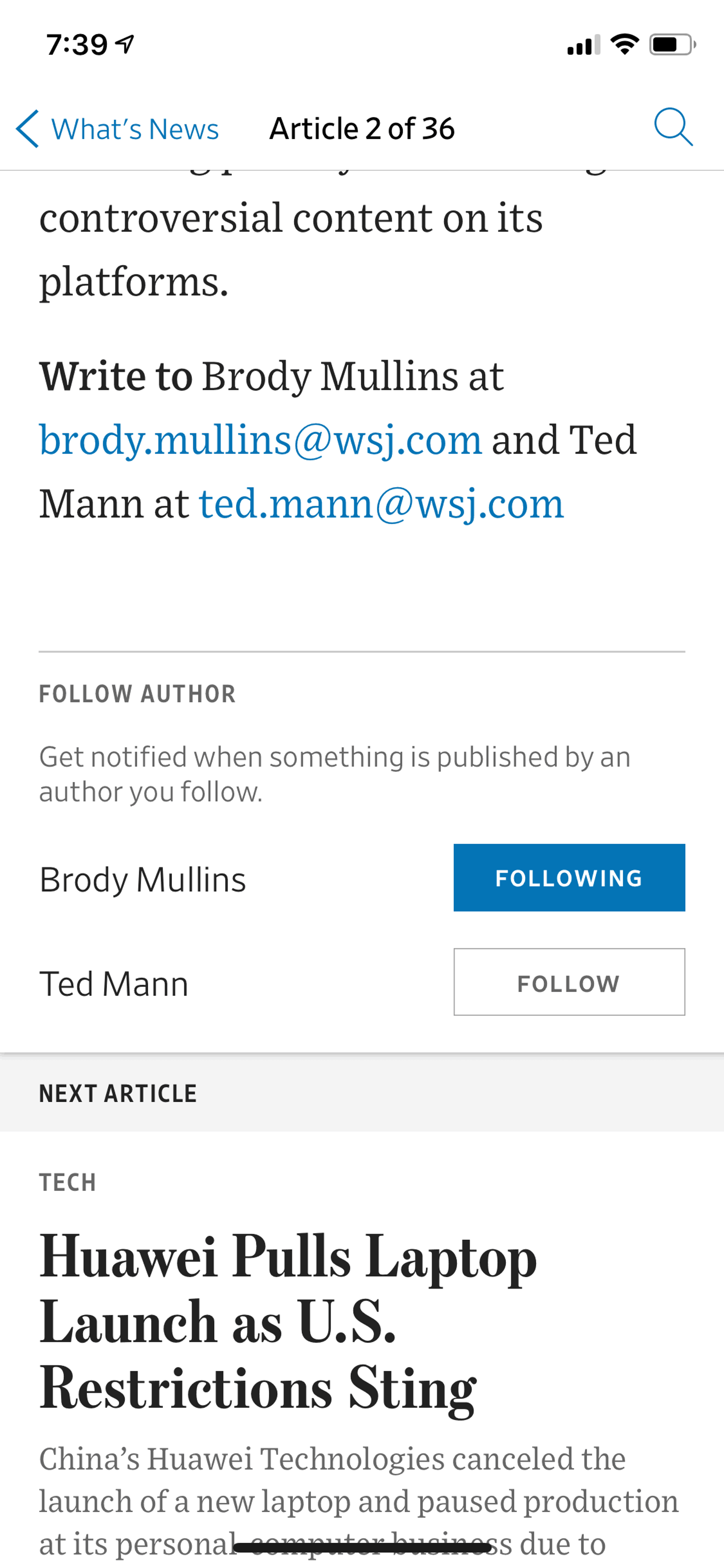 The Wall Street Journal iOS News interface screenshot 24