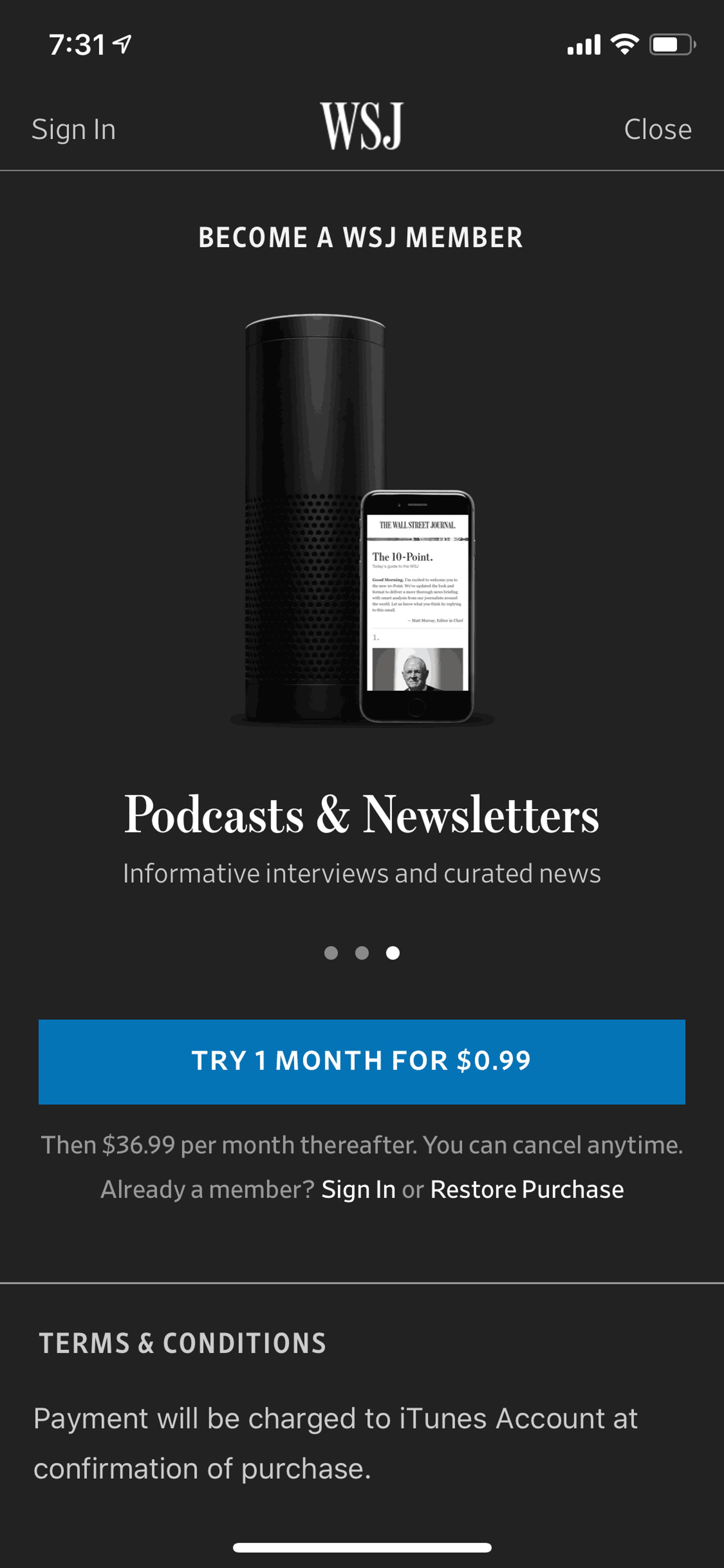 The Wall Street Journal iOS News interface screenshot 4