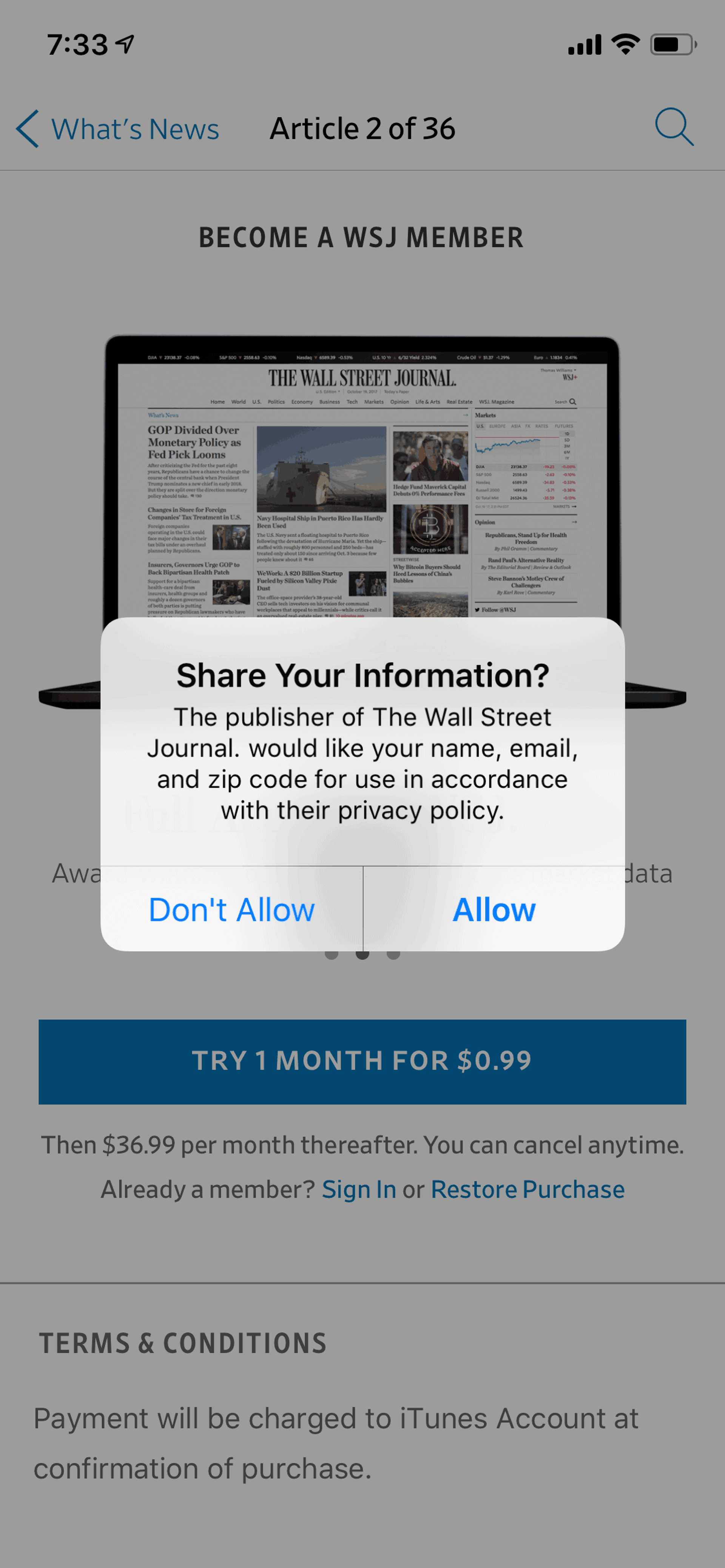 The Wall Street Journal iOS News interface screenshot 9