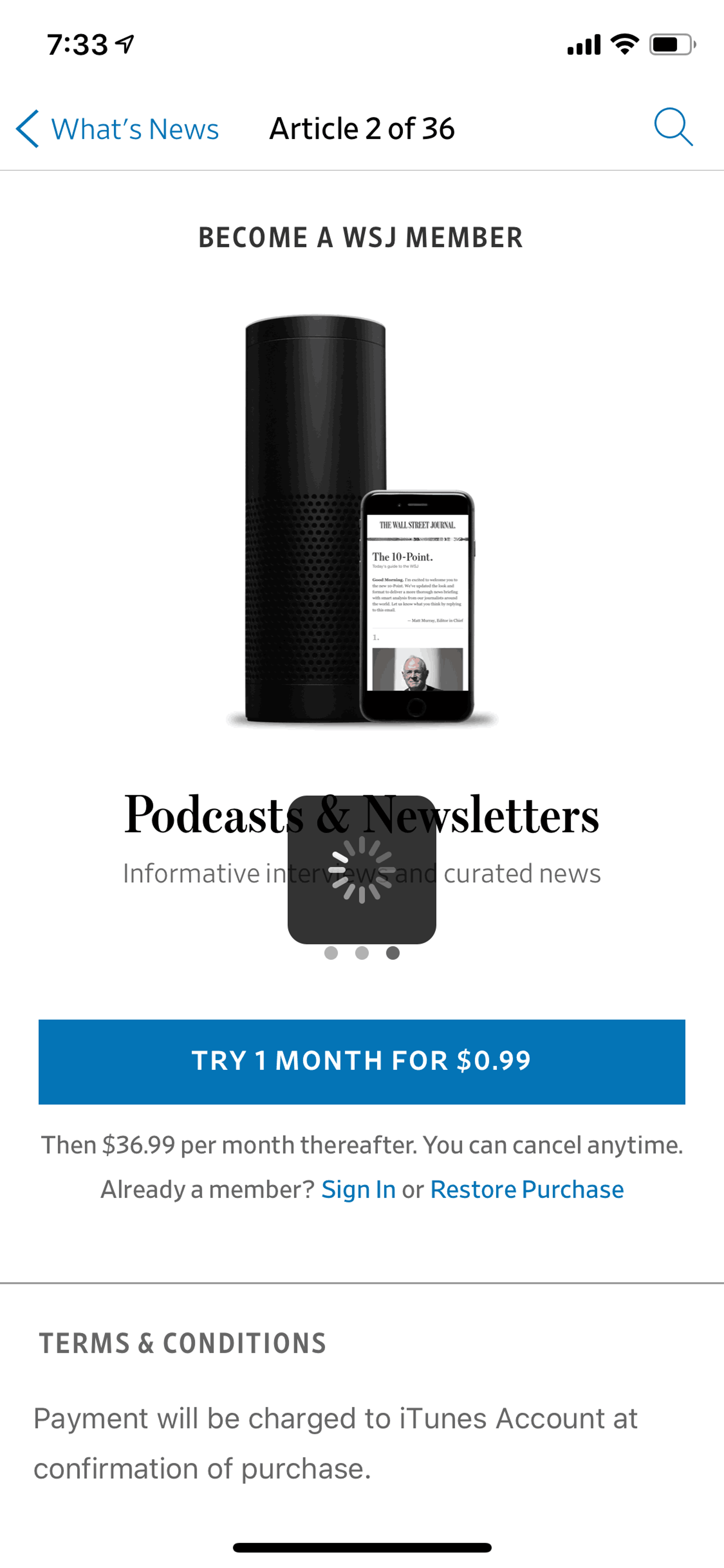 The Wall Street Journal iOS News interface screenshot 10