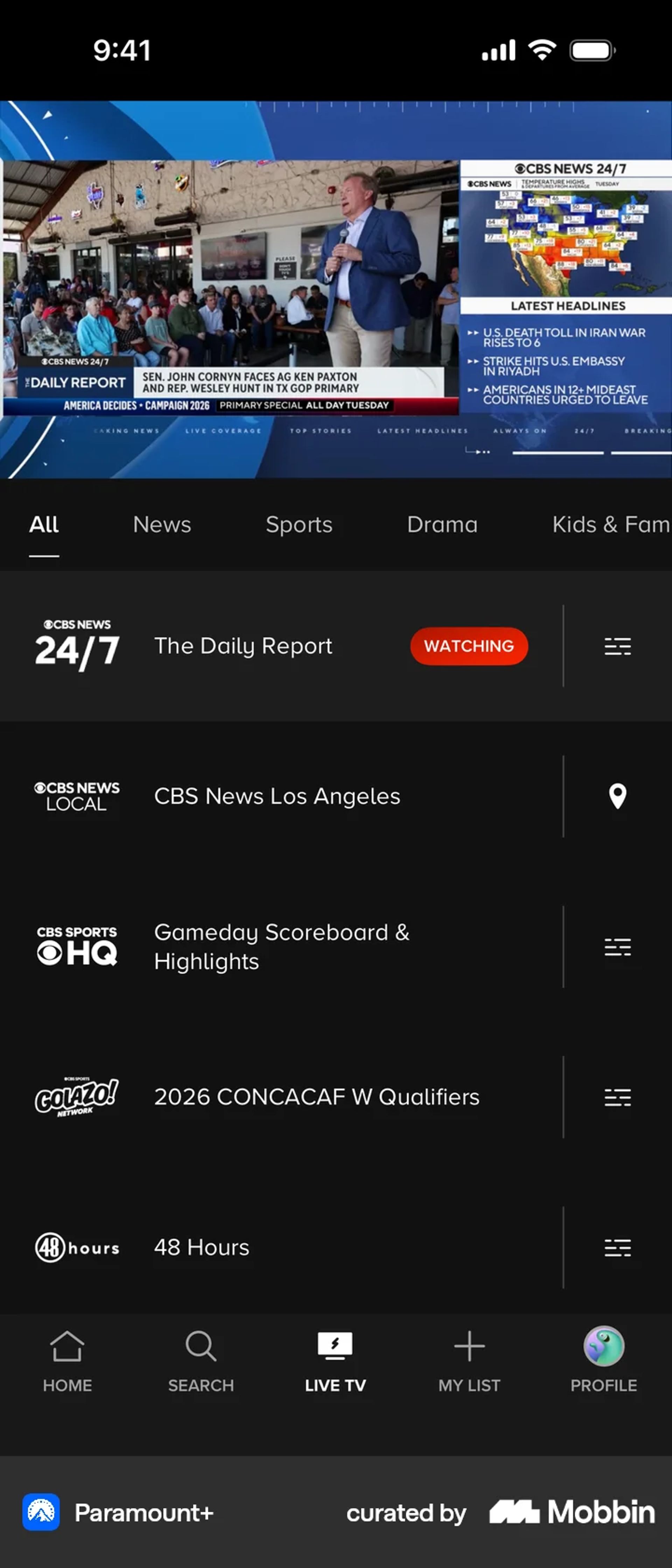 Paramount+ iOS Sports interface screenshot 21