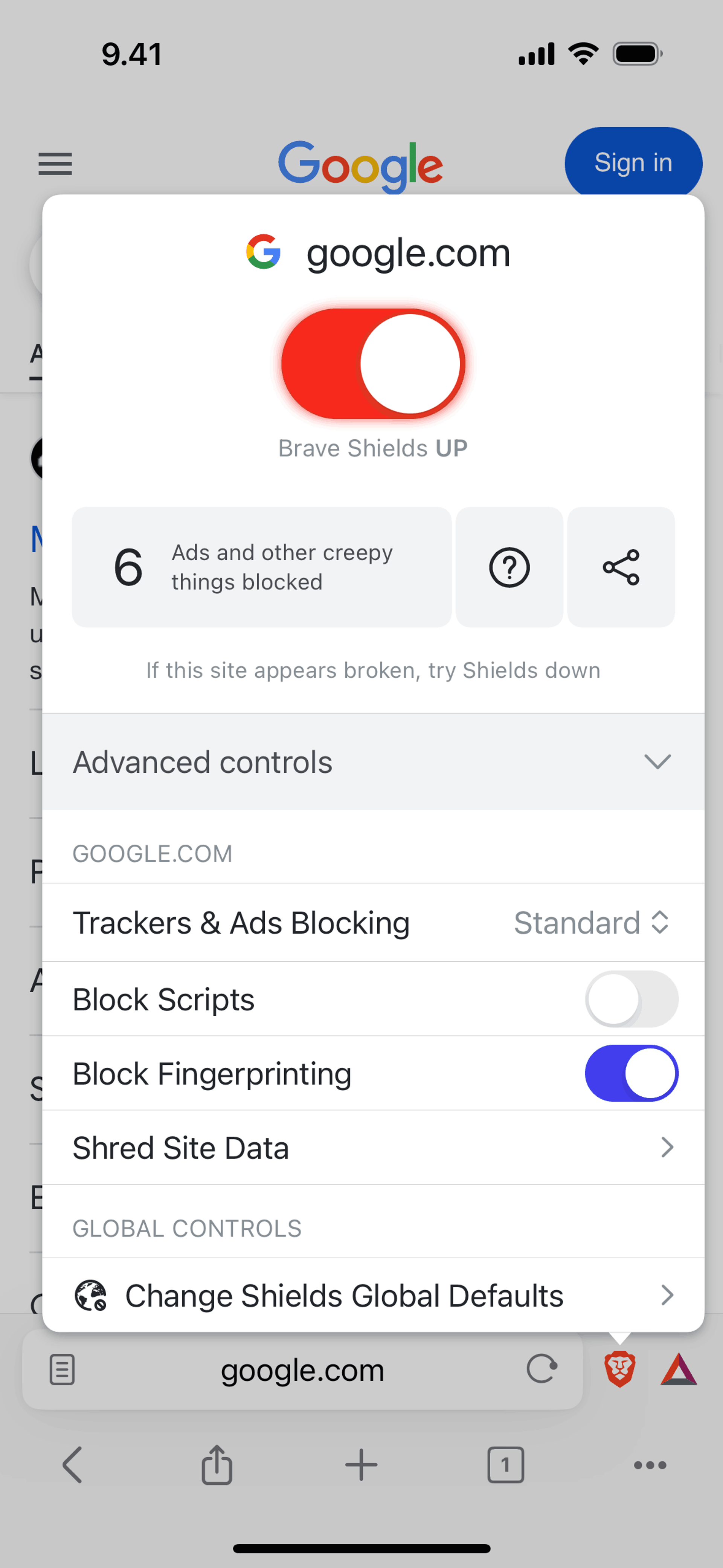 Brave Browser iOS Utilities interface screenshot 2