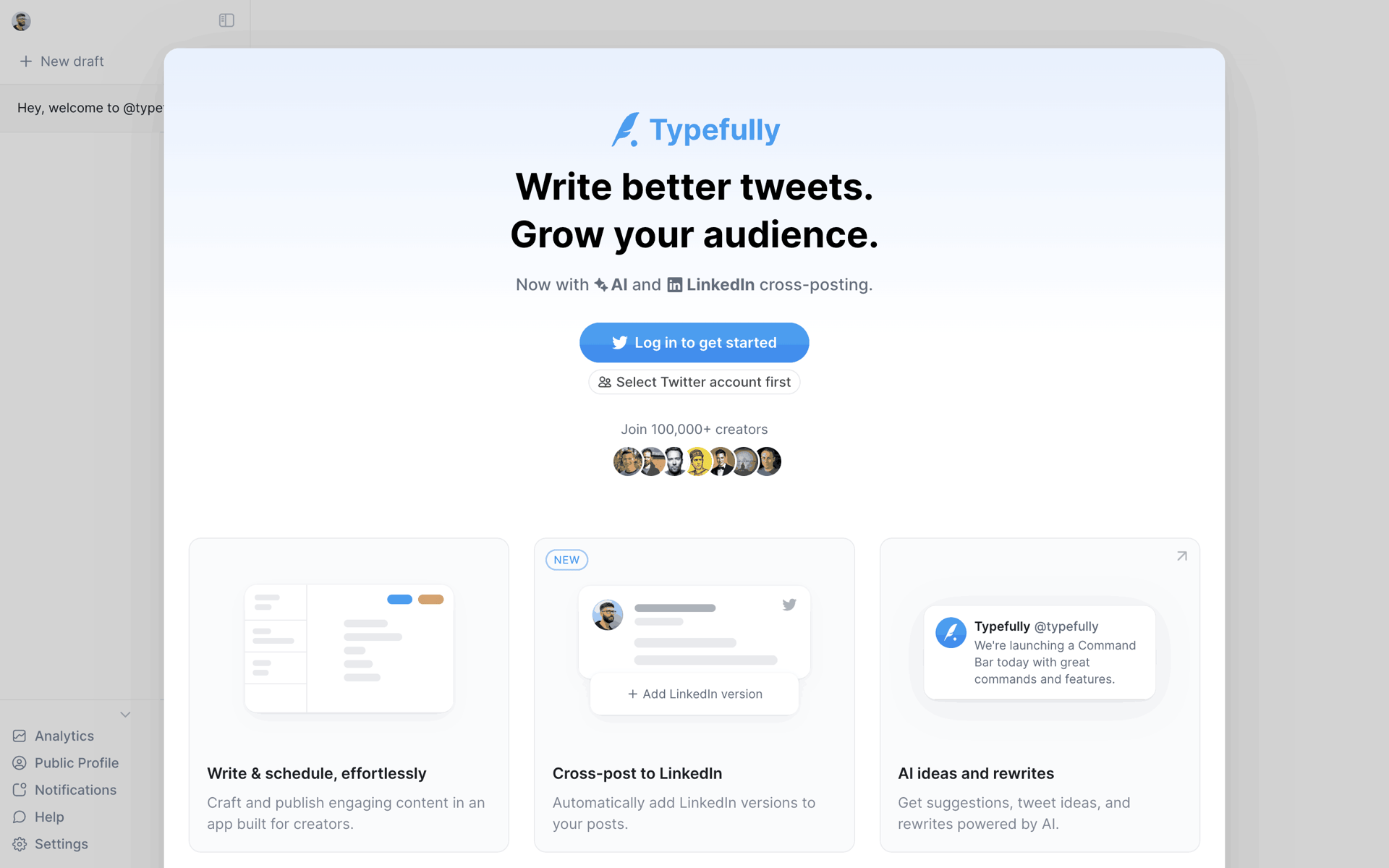 Typefully Web Social Networking interface screenshot 1