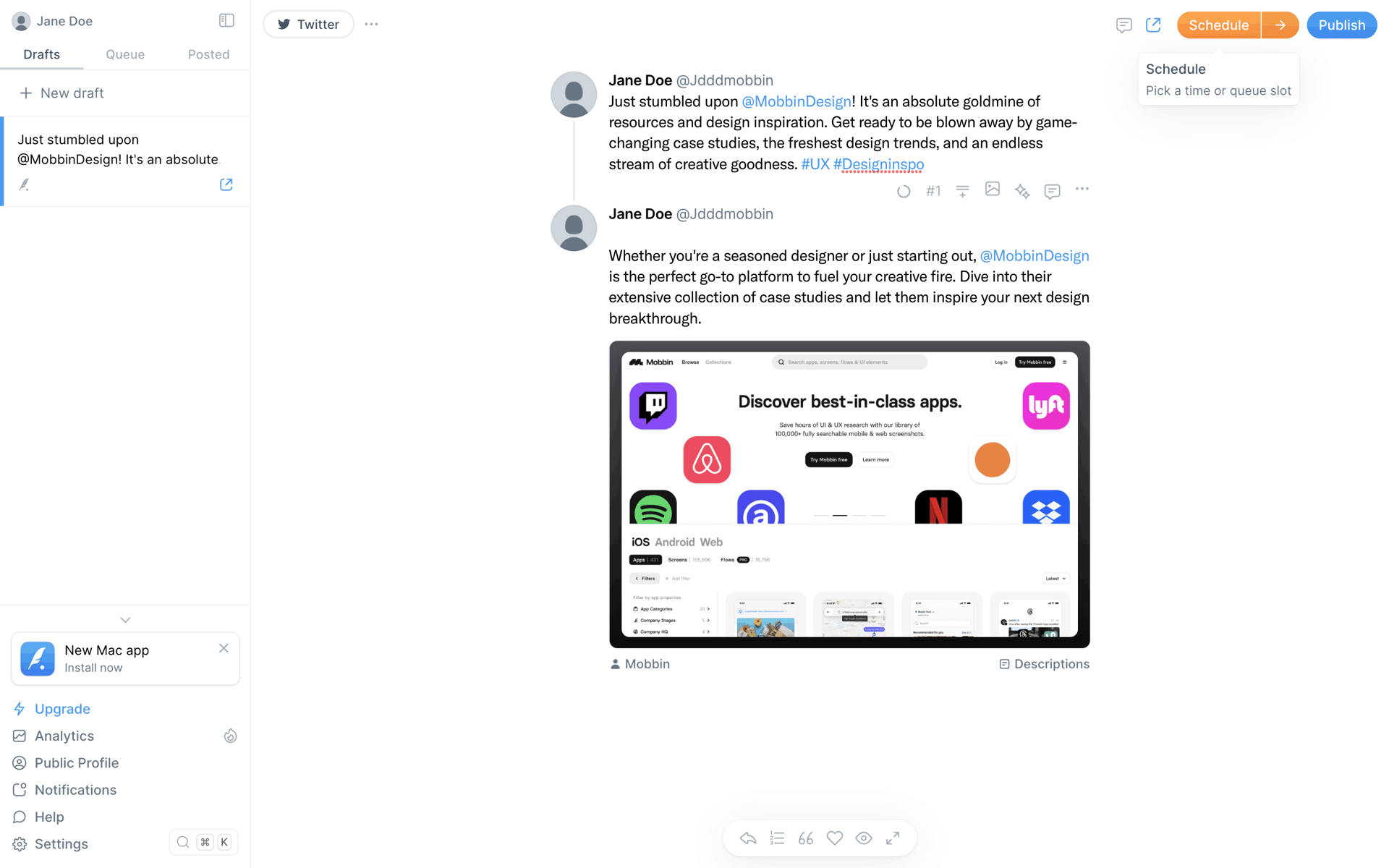 Typefully Web Social Networking interface screenshot 5