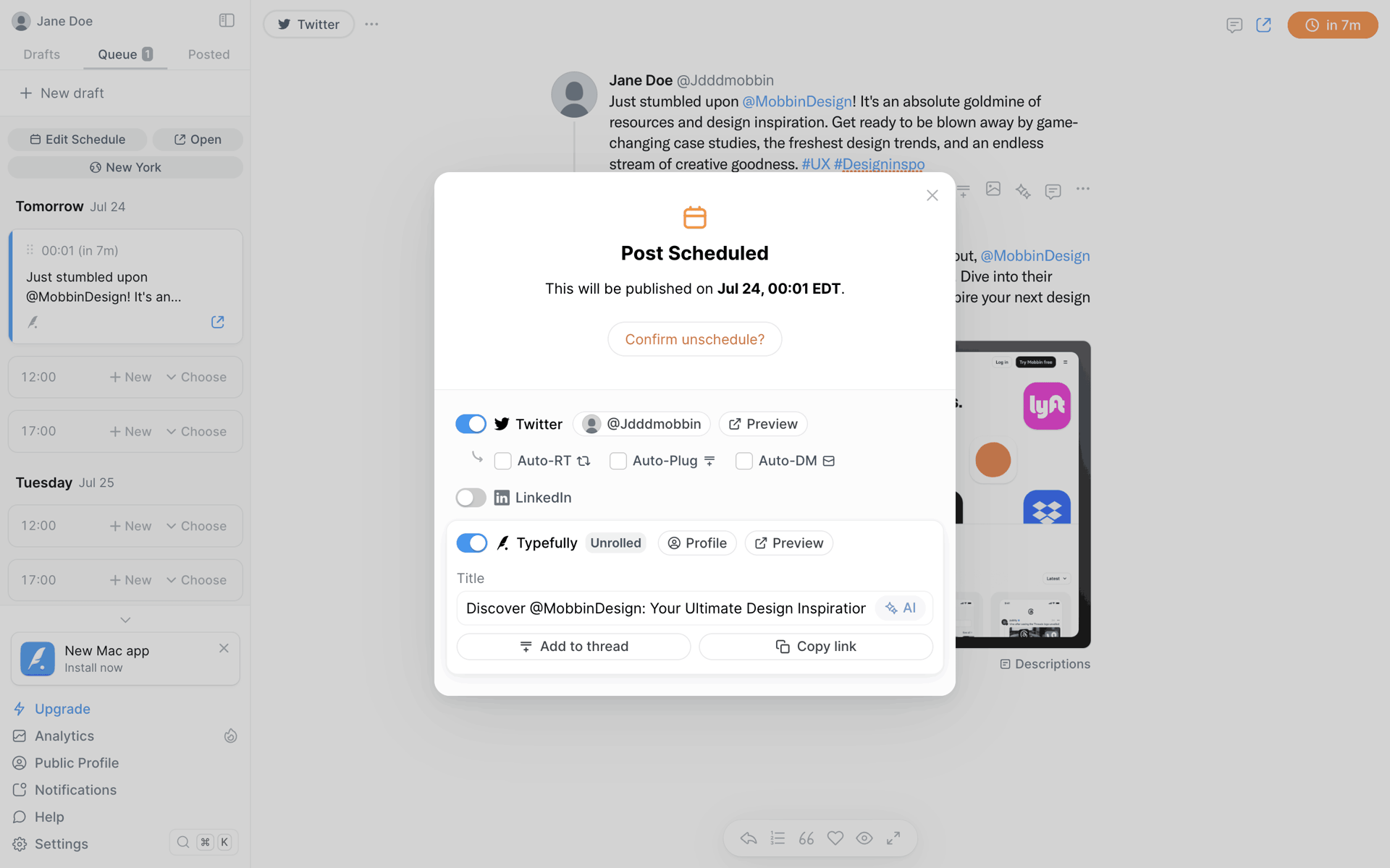 Typefully Web Social Networking interface screenshot 8