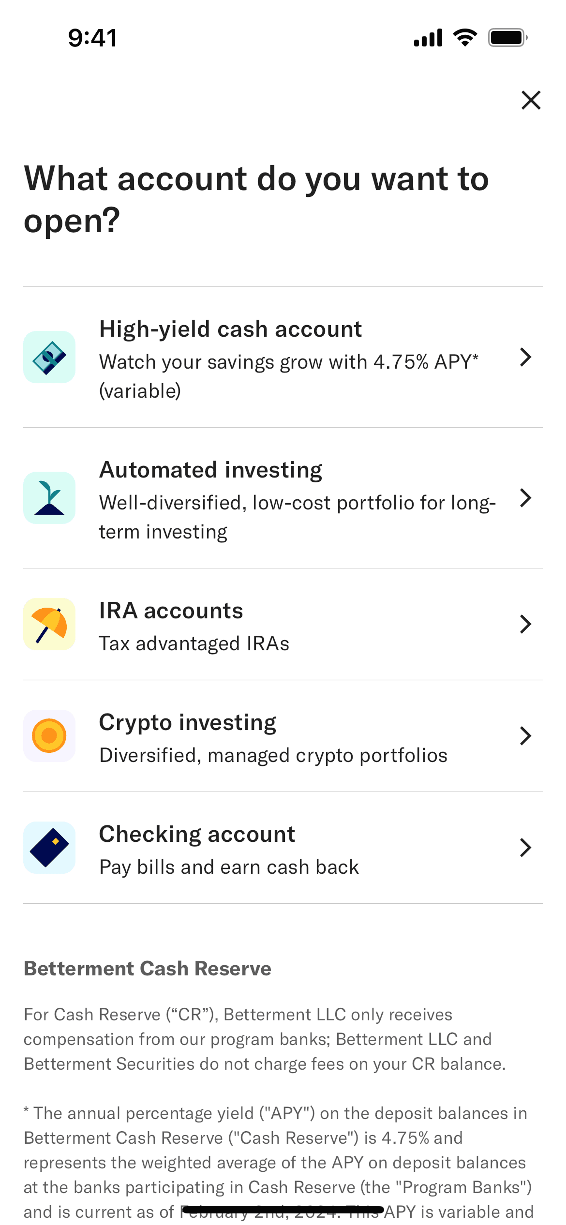Betterment iOS Finance interface screenshot 5