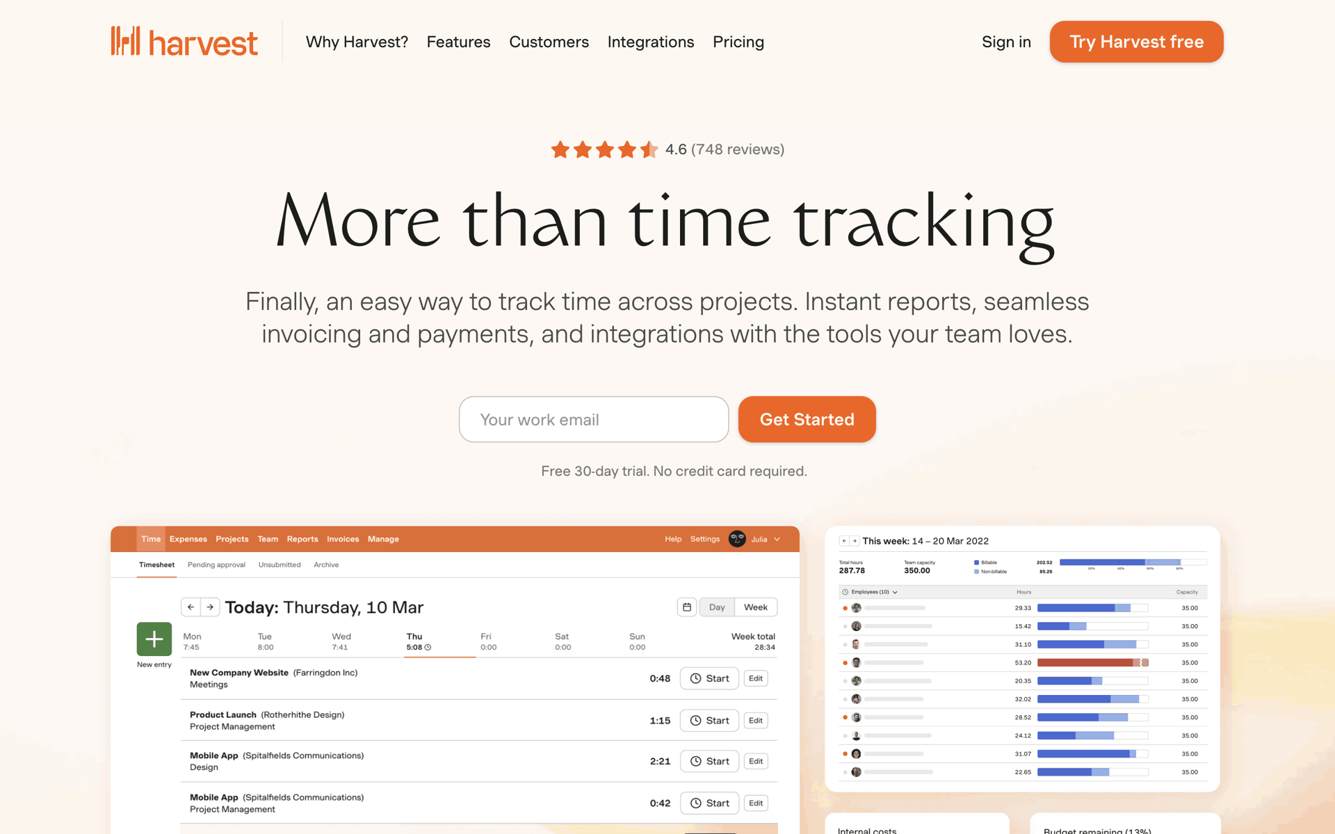 Harvest Web Business interface screenshot 1