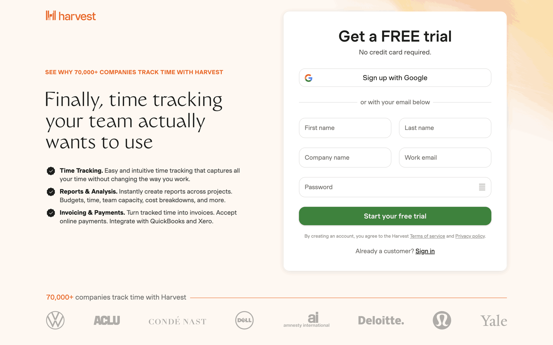 Harvest Web Business interface screenshot 6
