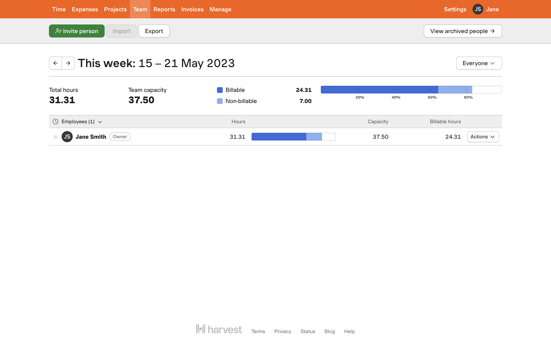 Harvest Web Business interface screenshot 8