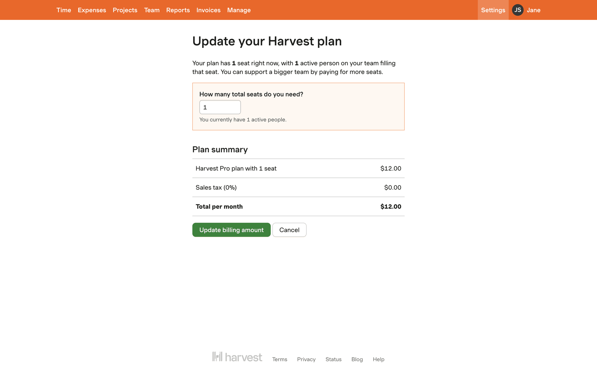 Harvest Web Business interface screenshot 9