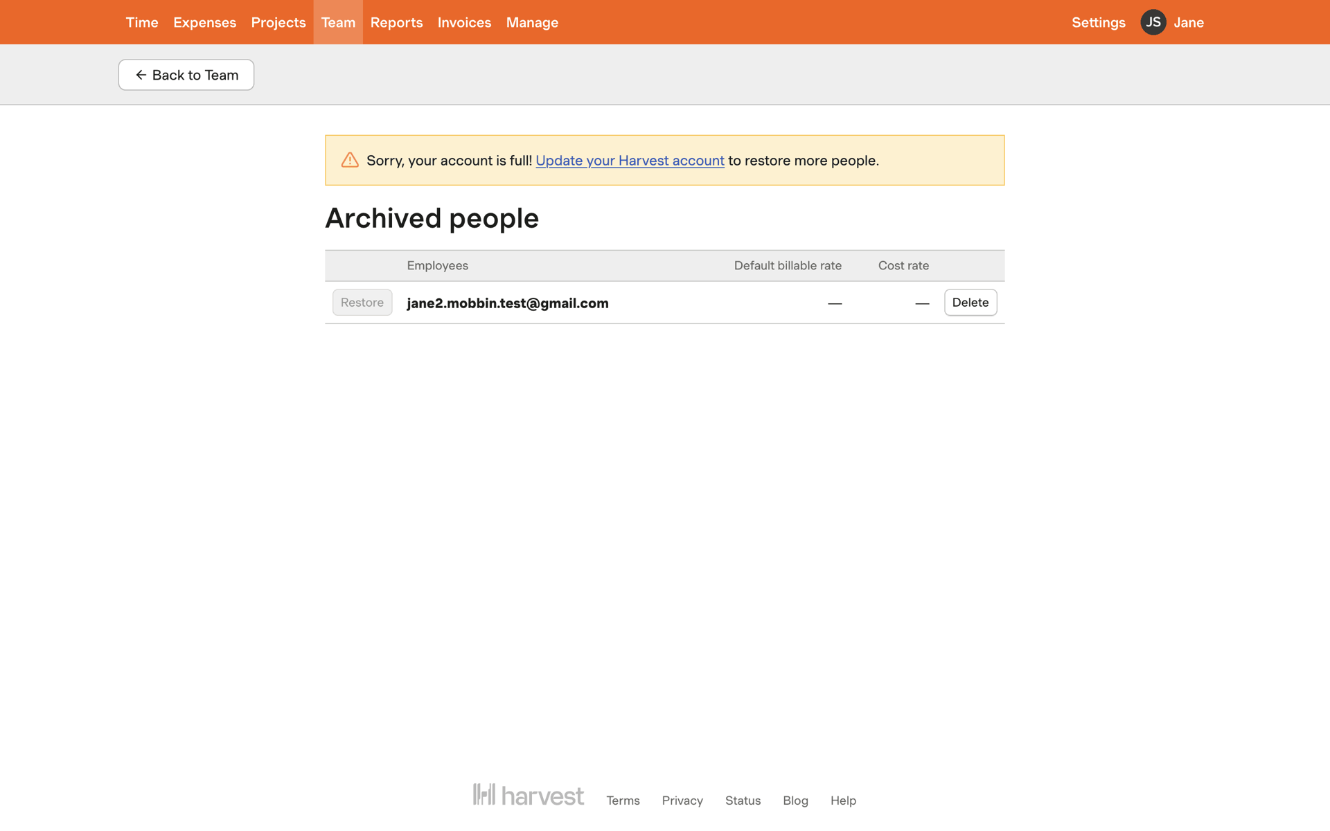 Harvest Web Business interface screenshot 10