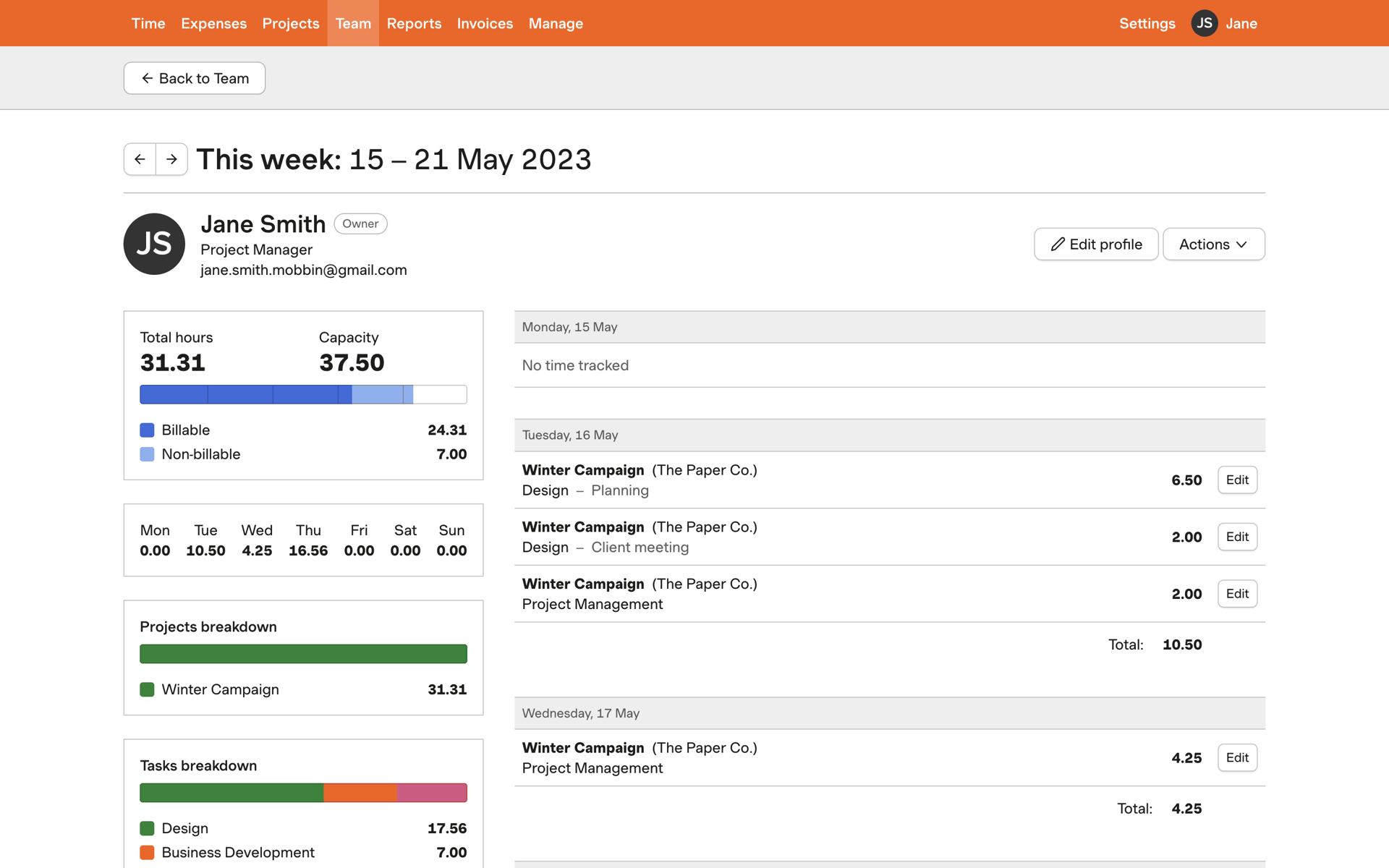 Harvest Web Business interface screenshot 11