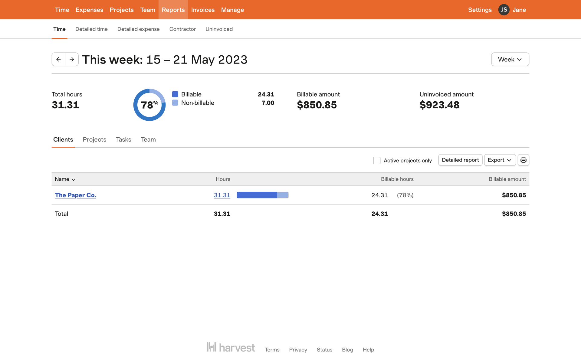 Harvest Web Business interface screenshot 12