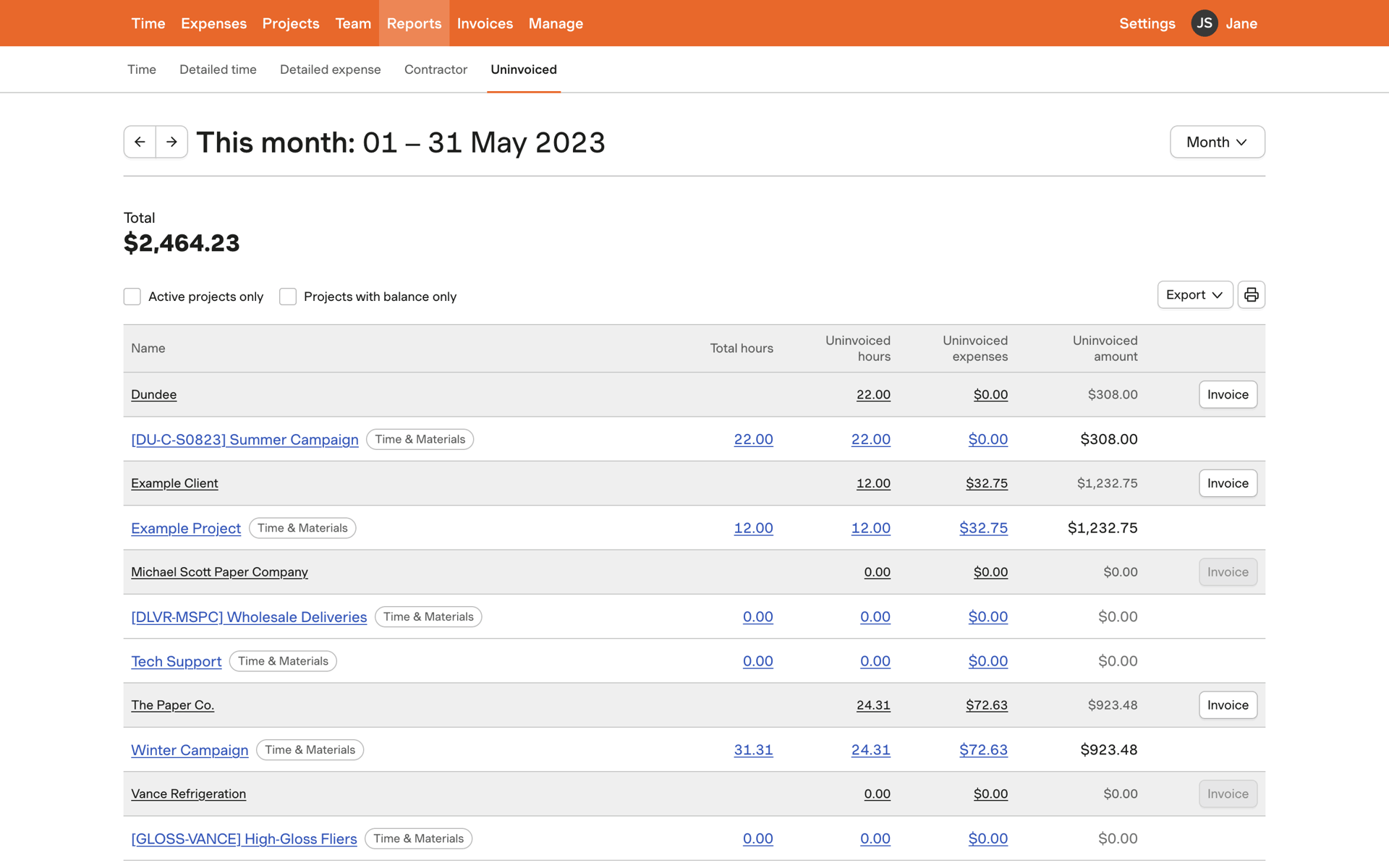Harvest Web Business interface screenshot 16