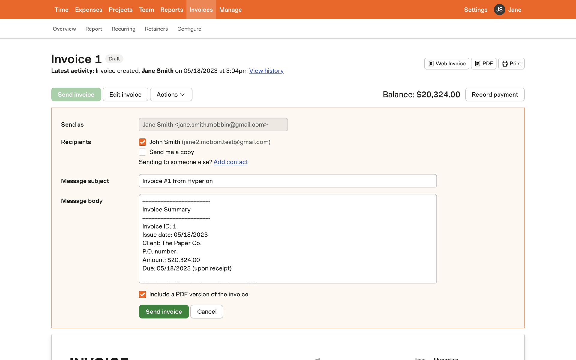 Harvest Web Business interface screenshot 21