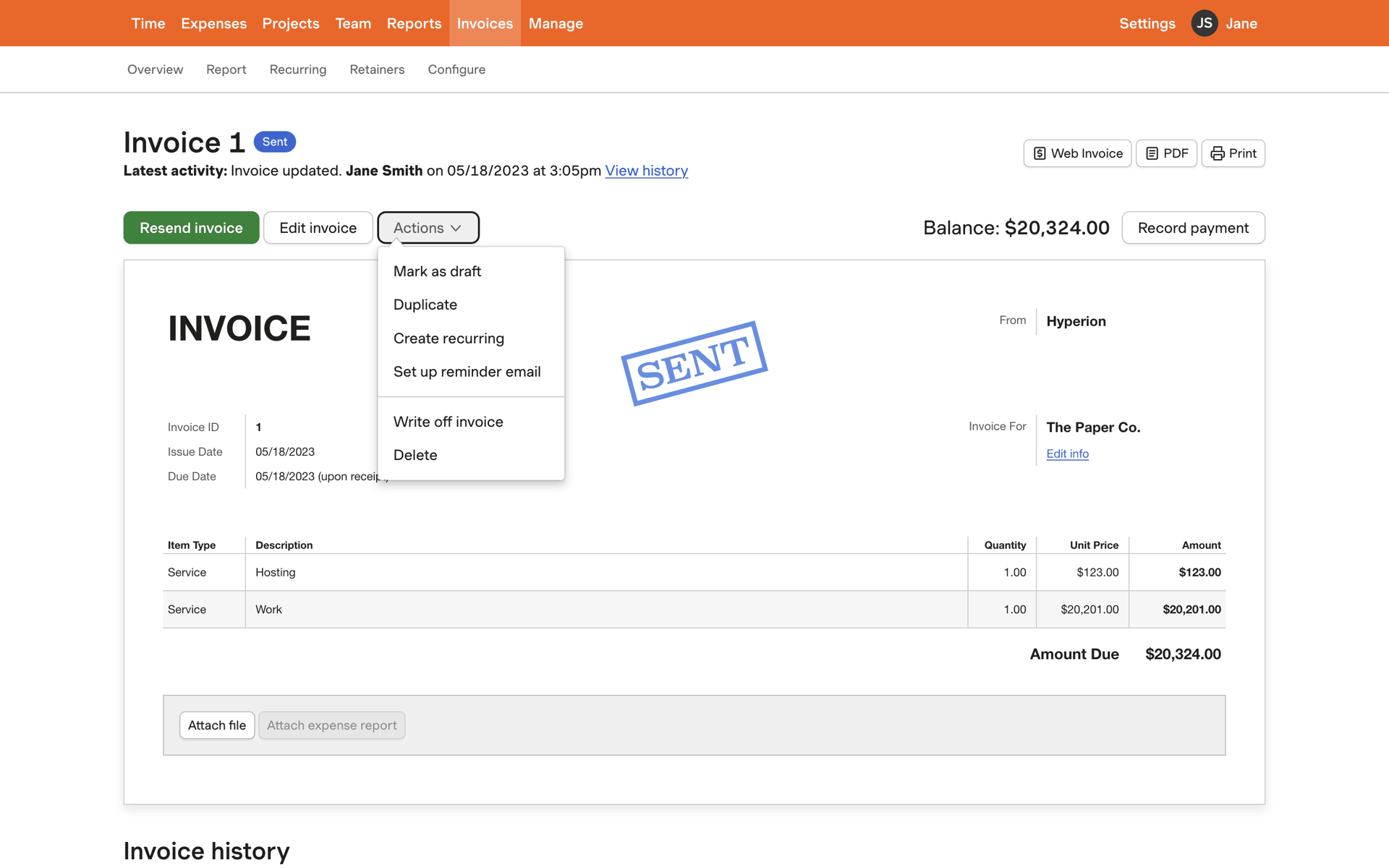 Harvest Web Business interface screenshot 22