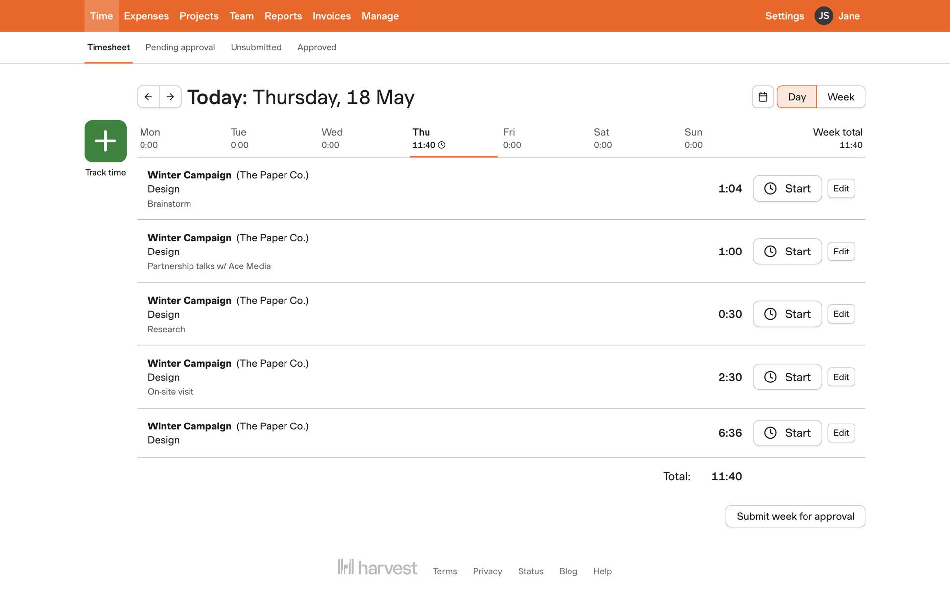 Harvest Web Business interface screenshot 3
