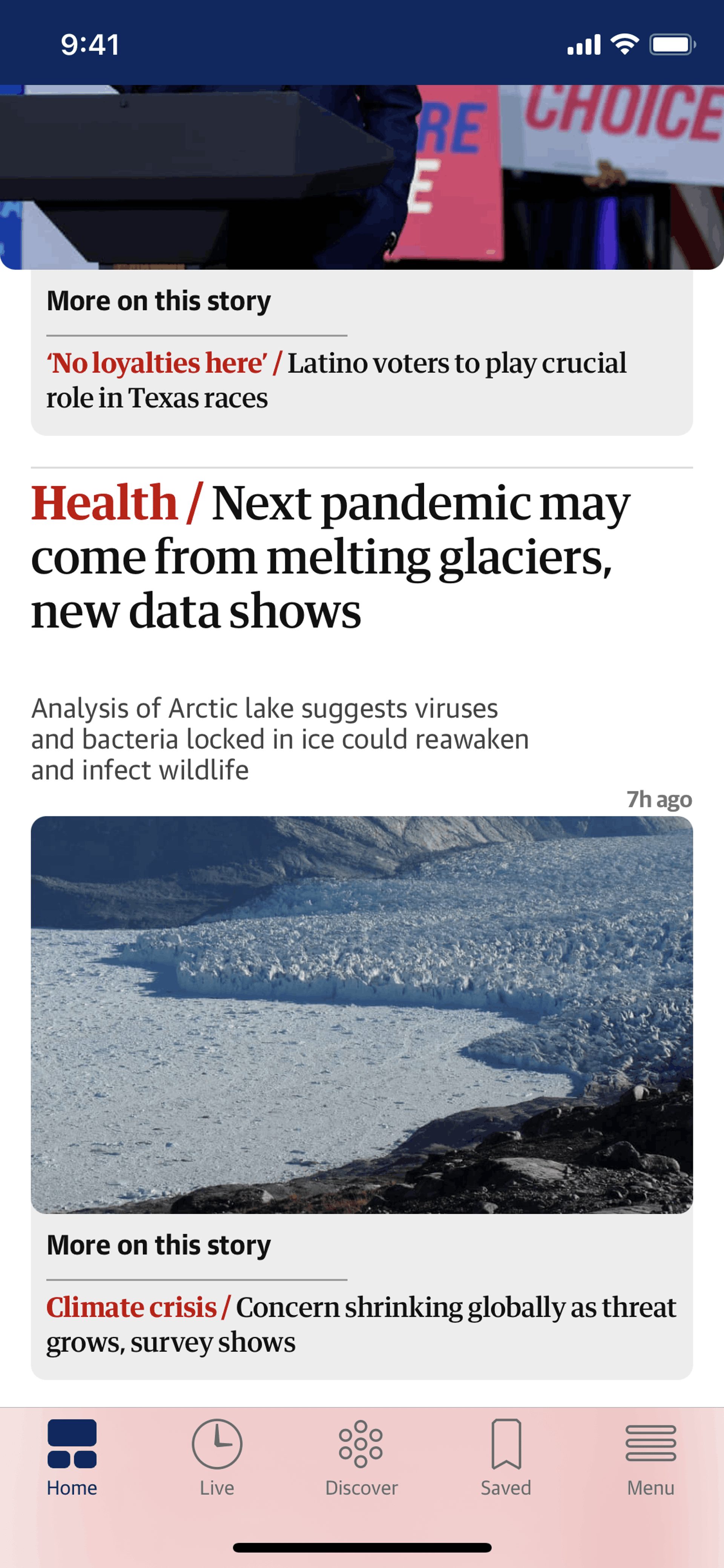 The Guardian iOS News interface screenshot 7