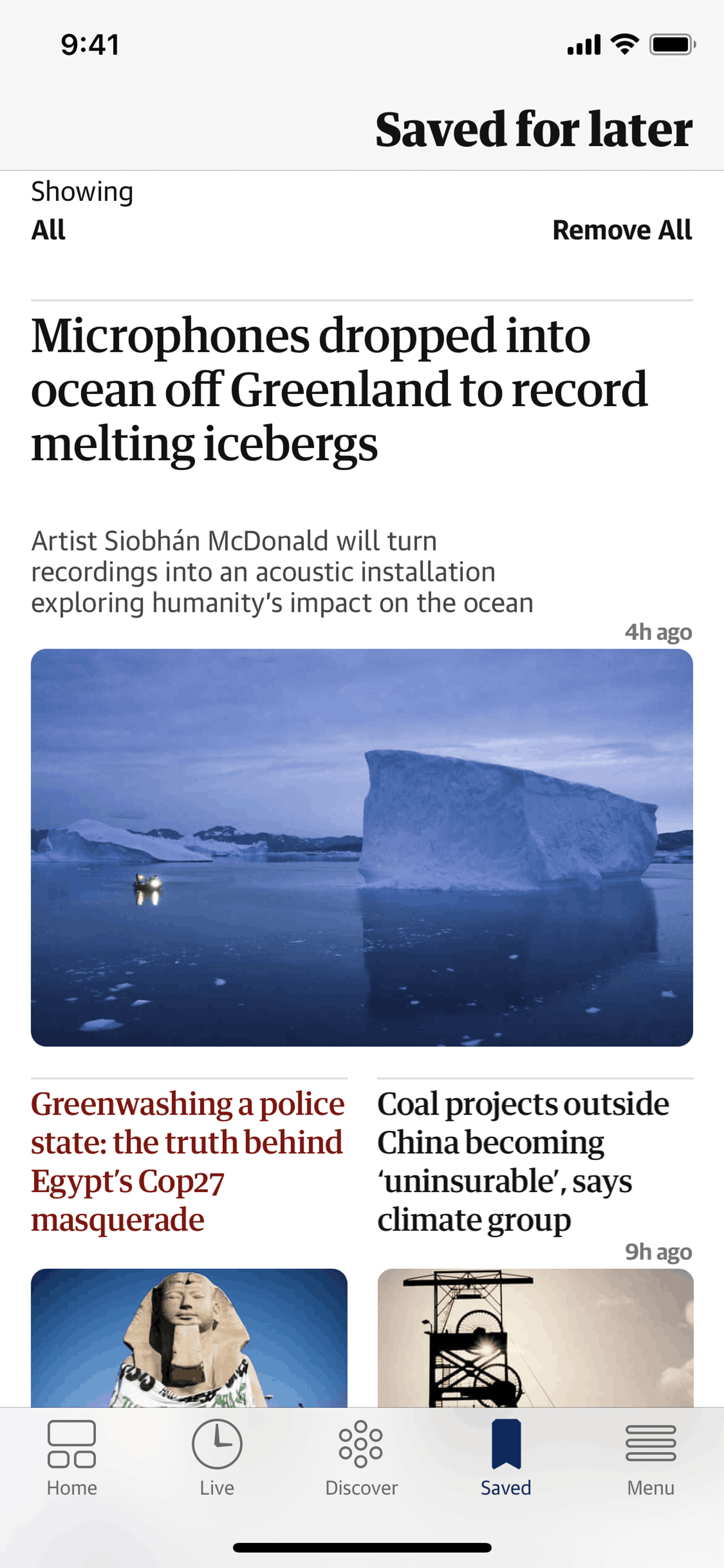 The Guardian iOS News interface screenshot 3