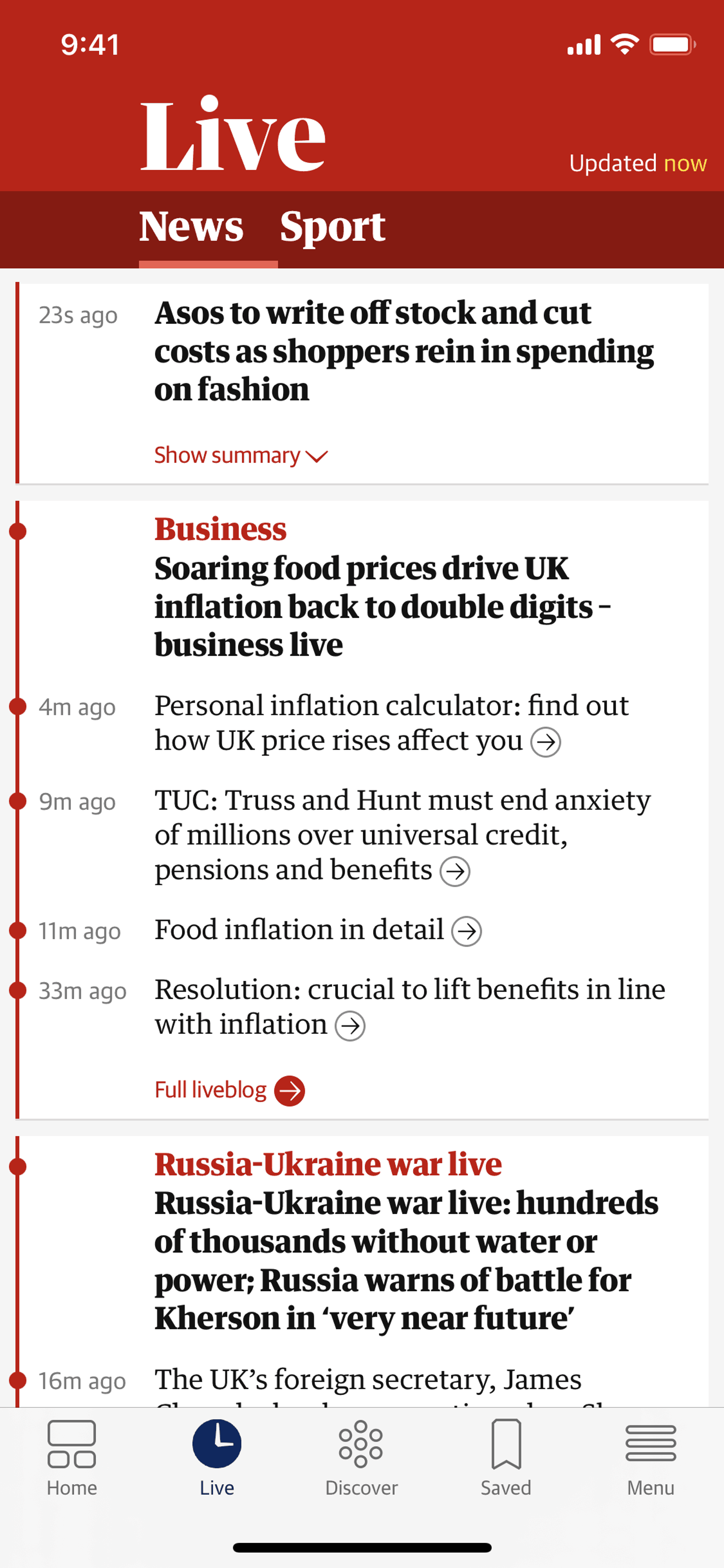 The Guardian iOS News interface screenshot 5