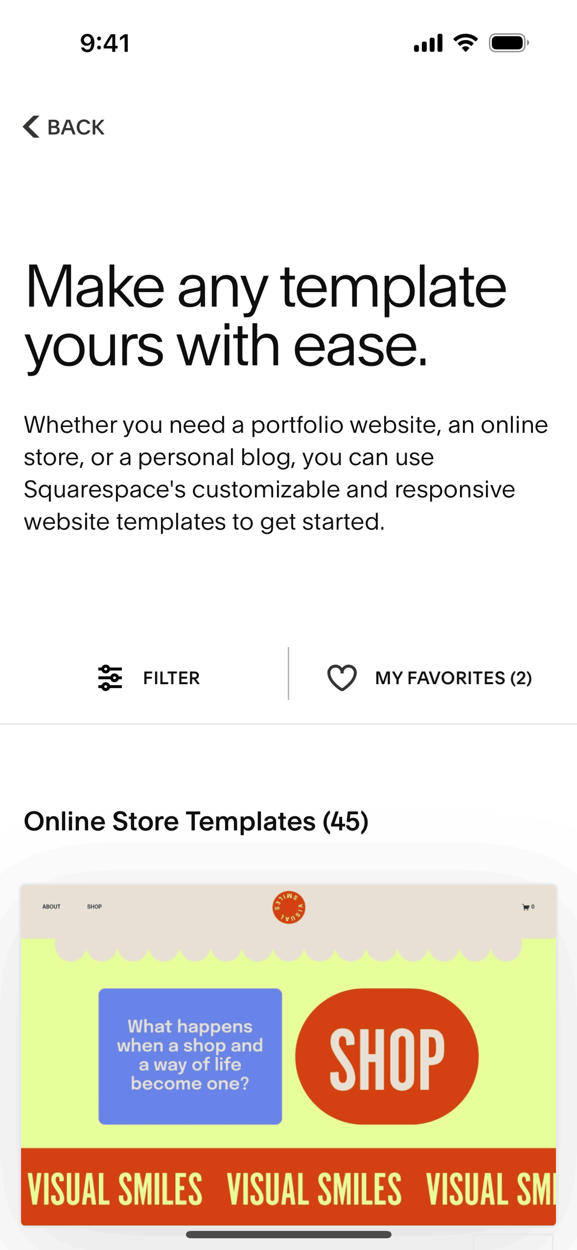 Squarespace iOS Business interface screenshot 8
