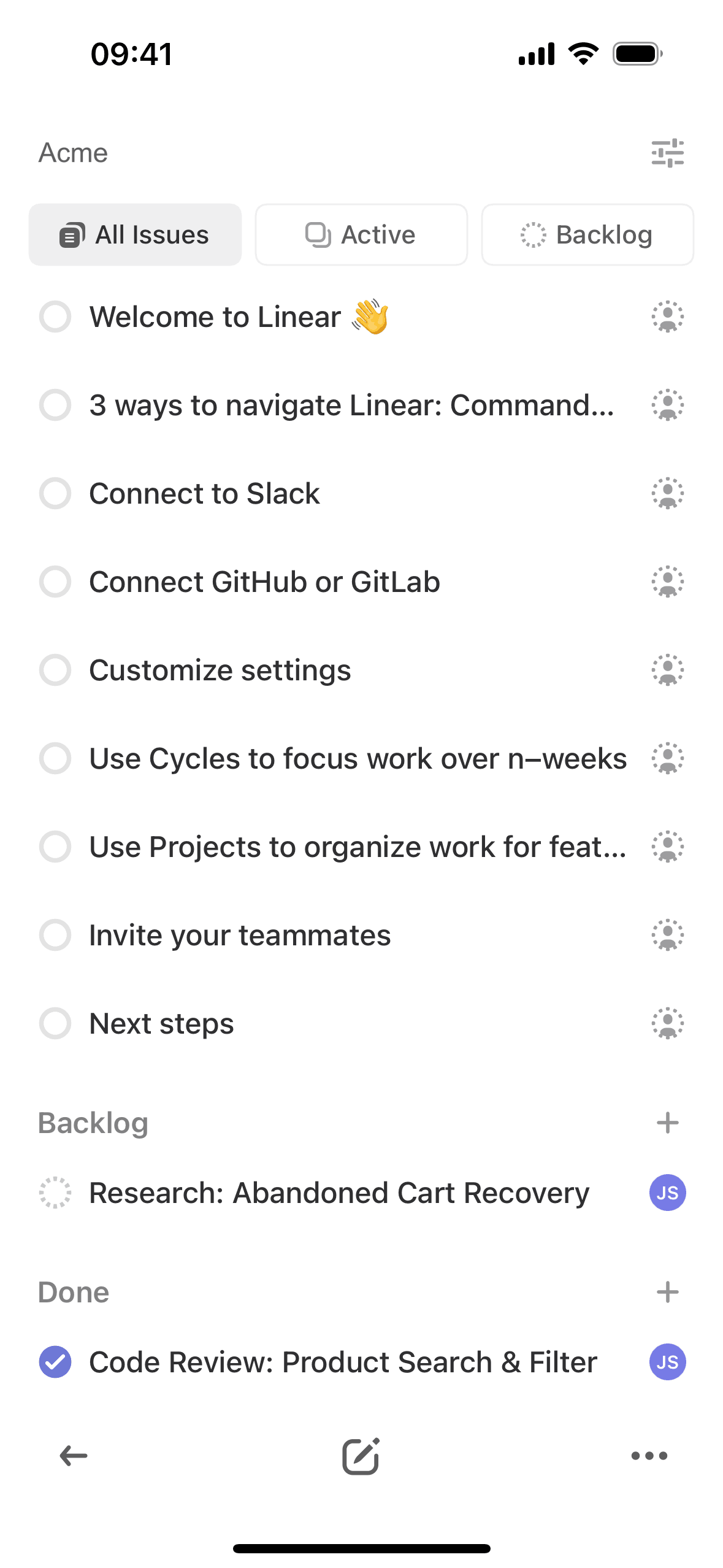 Linear iOS Business interface screenshot 1