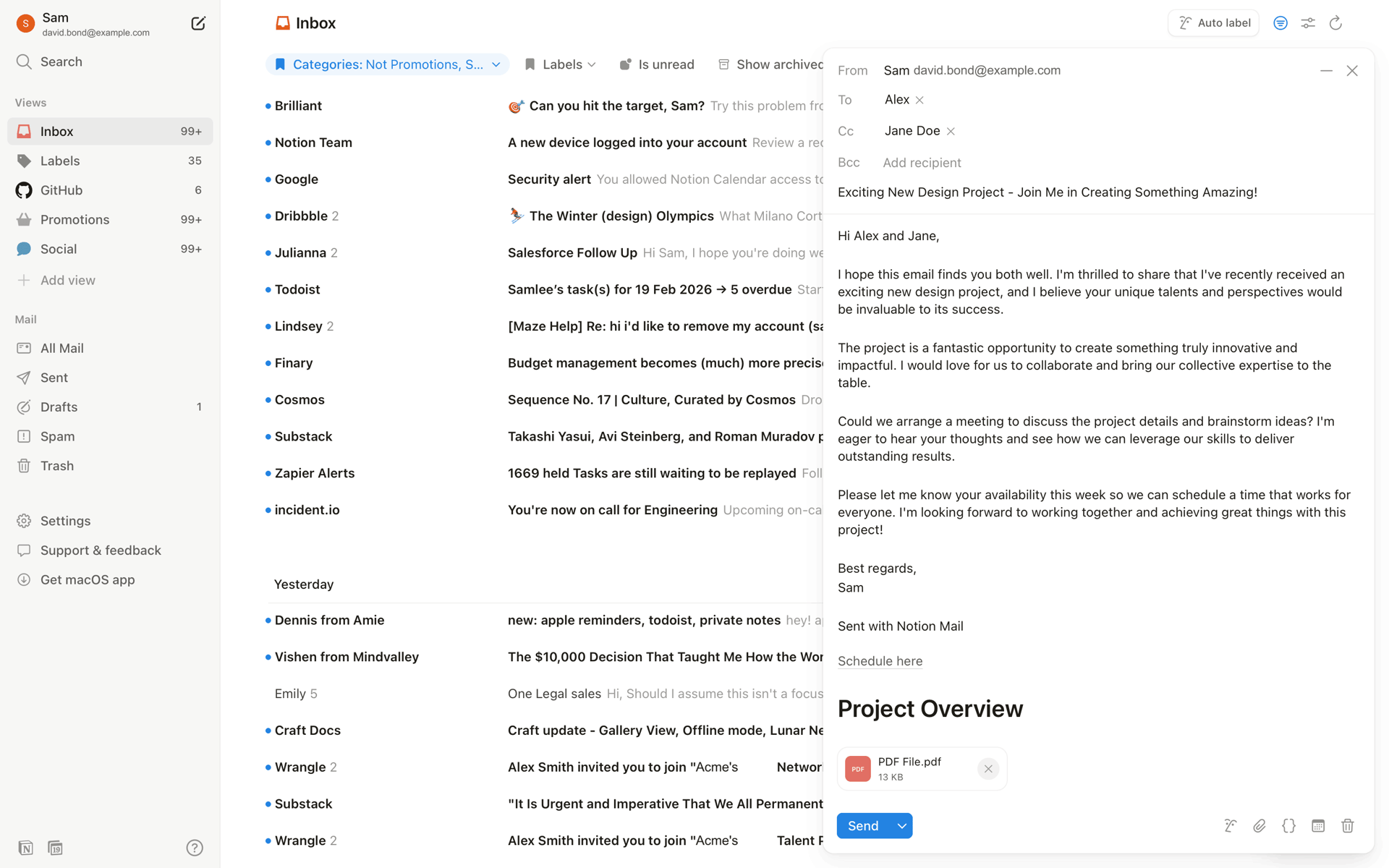 Notion Mail Web Productivity interface screenshot 1