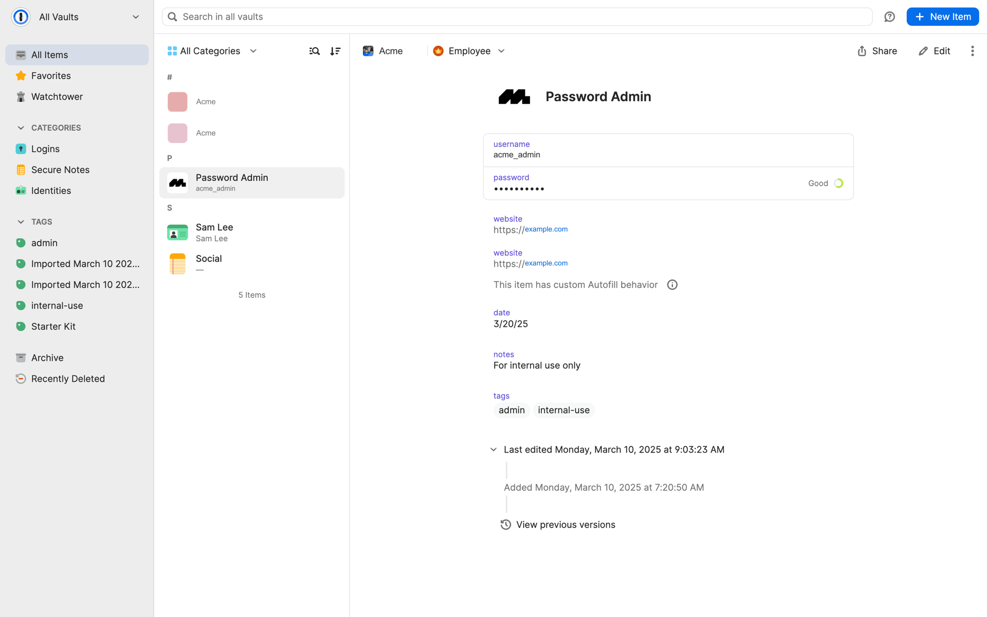 1Password Web Productivity interface screenshot 1