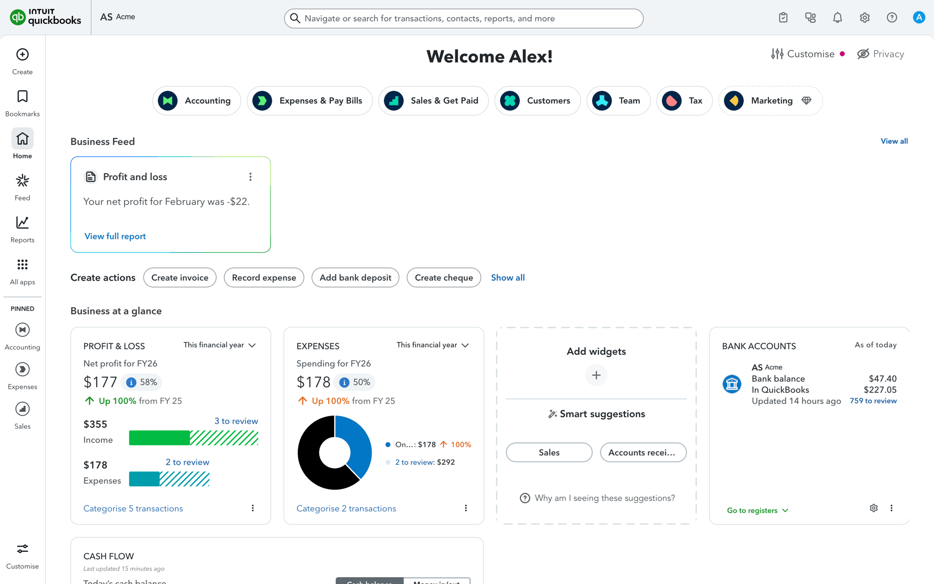 QuickBooks Web accounting interface screenshot 1
