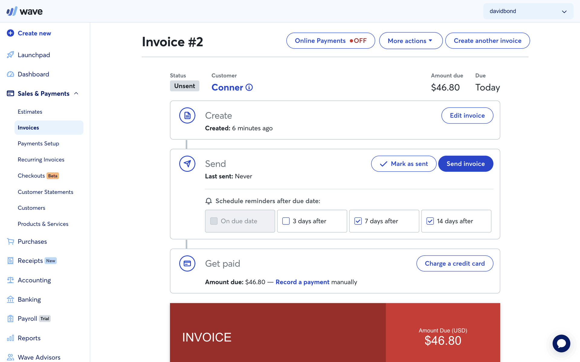 Wave Web Business interface screenshot 1