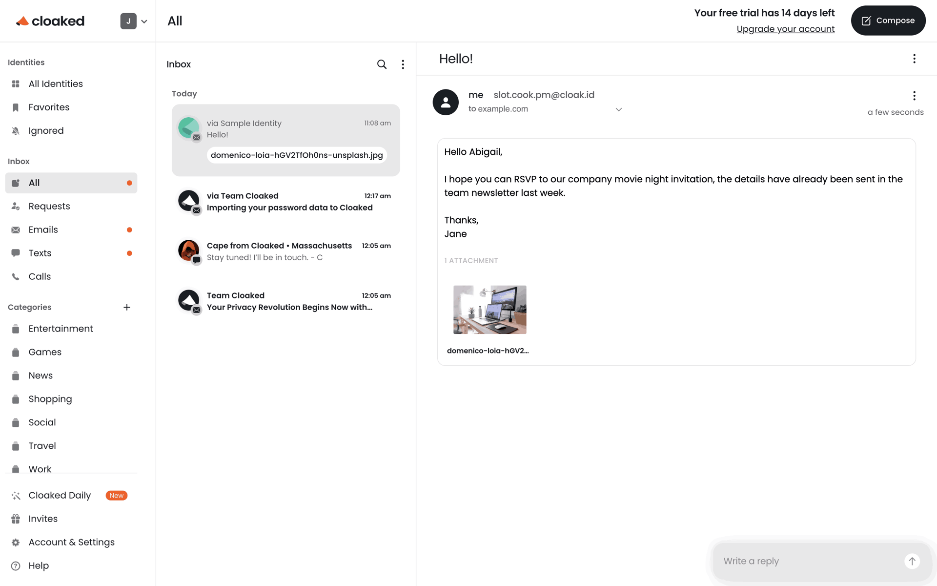 Cloaked Web Productivity interface screenshot 1