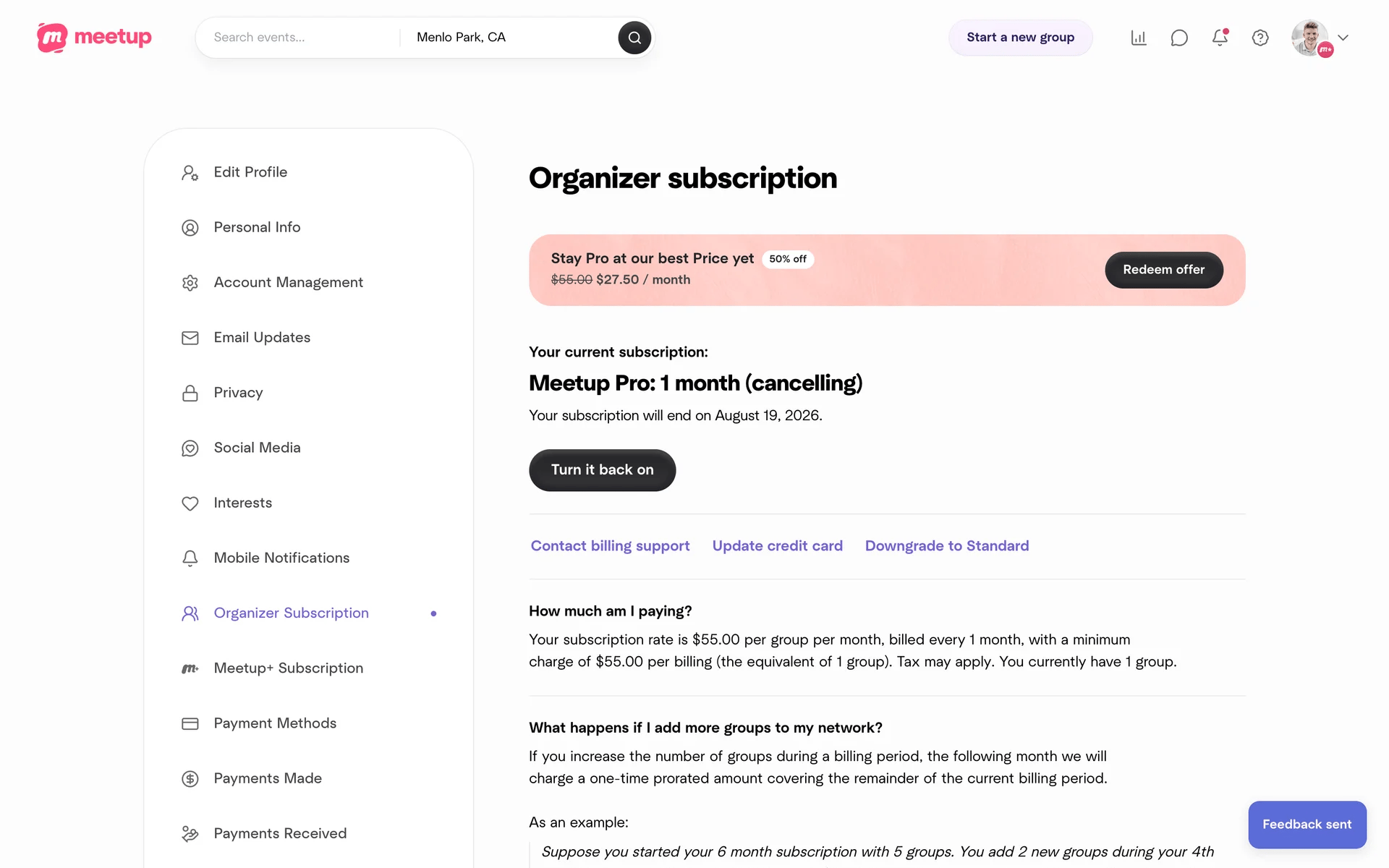 Meetup screenshot