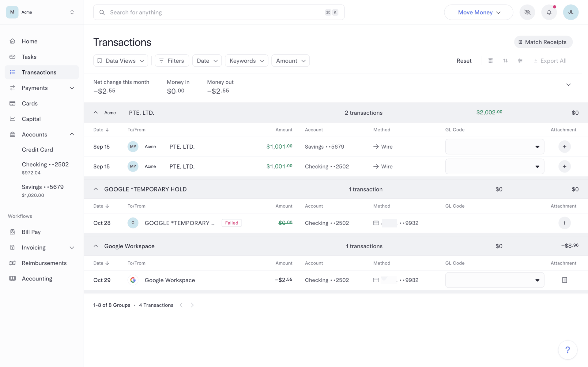 Mercury Web Finance interface screenshot 1