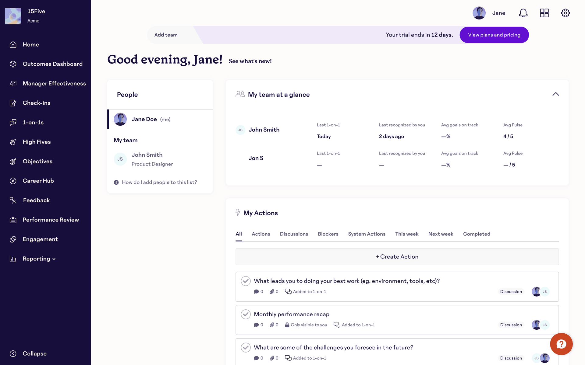 15Five Web Business interface screenshot 3