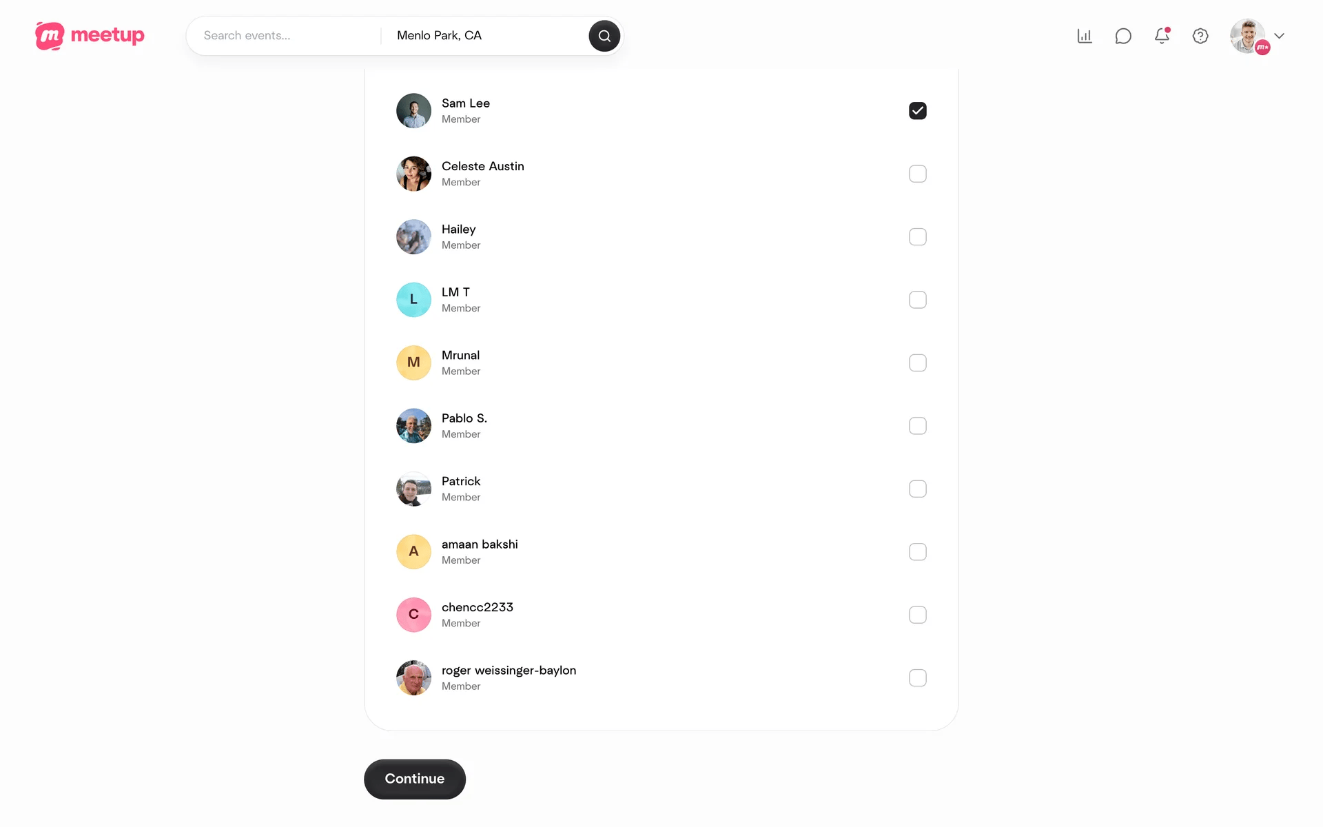 Meetup screenshot