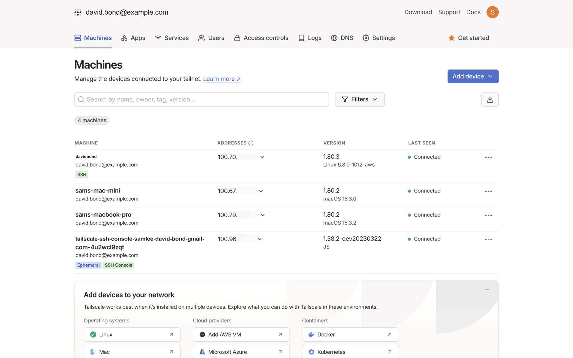 Tailscale Web Developer Tools interface screenshot 1