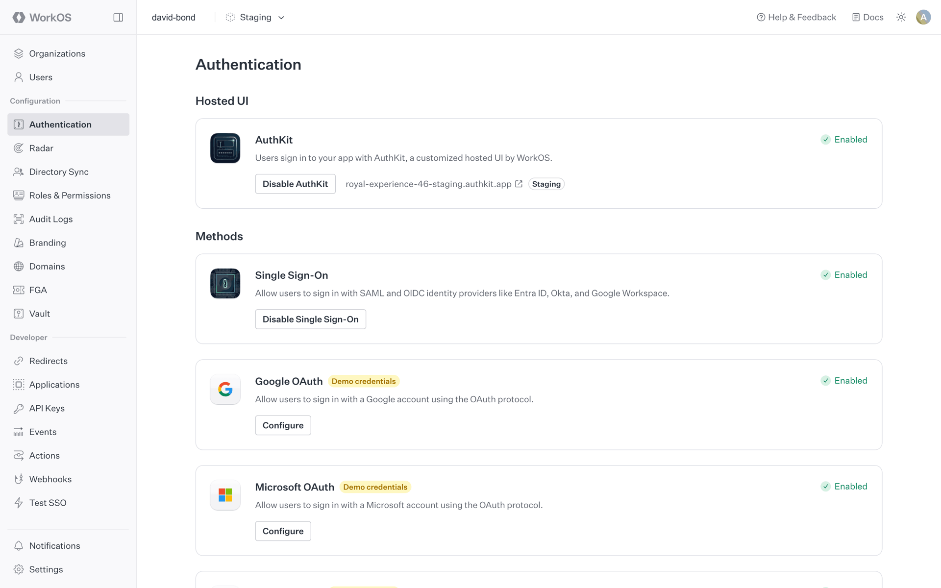 WorkOS Web Developer Tools interface screenshot 1