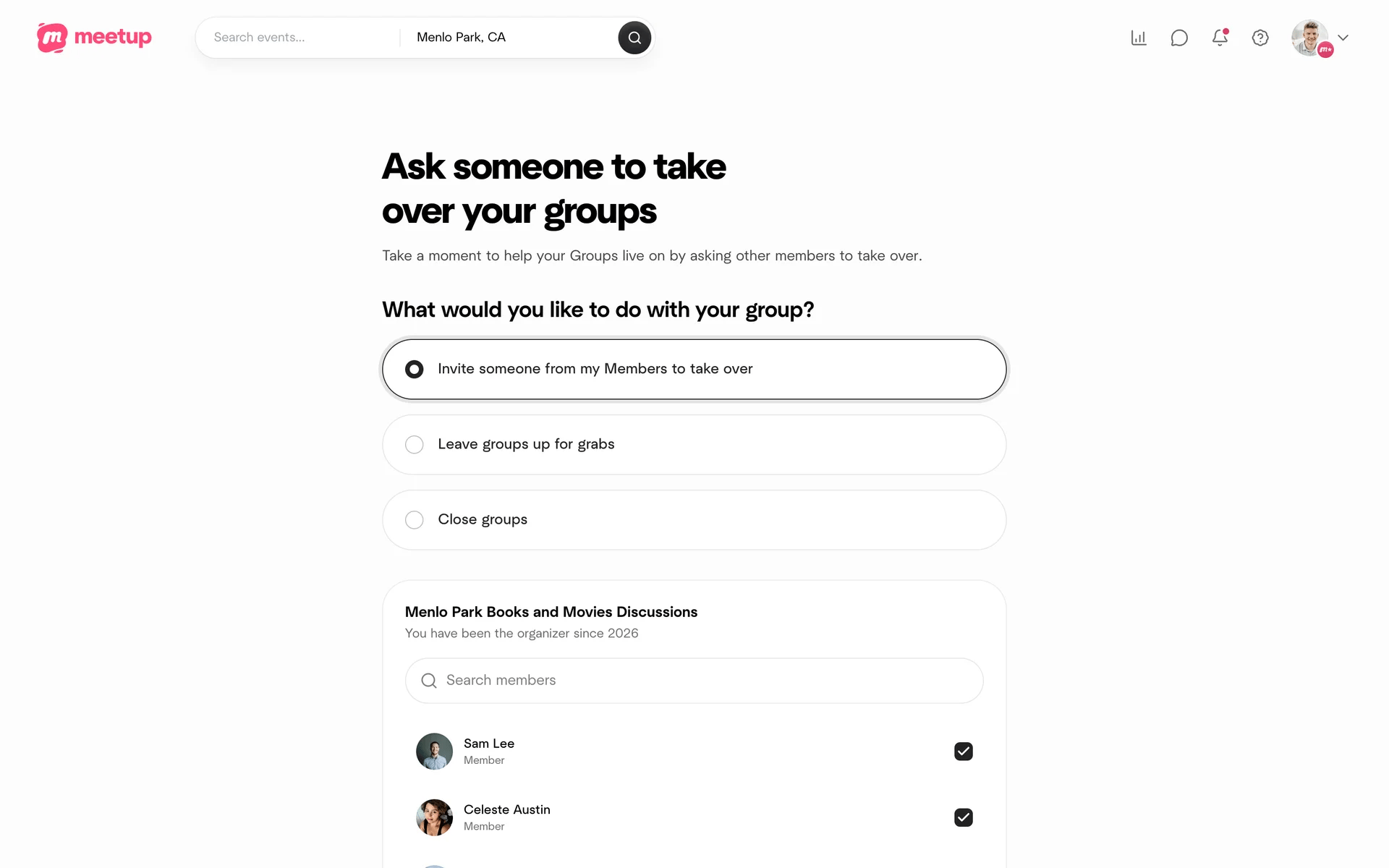 Meetup screenshot