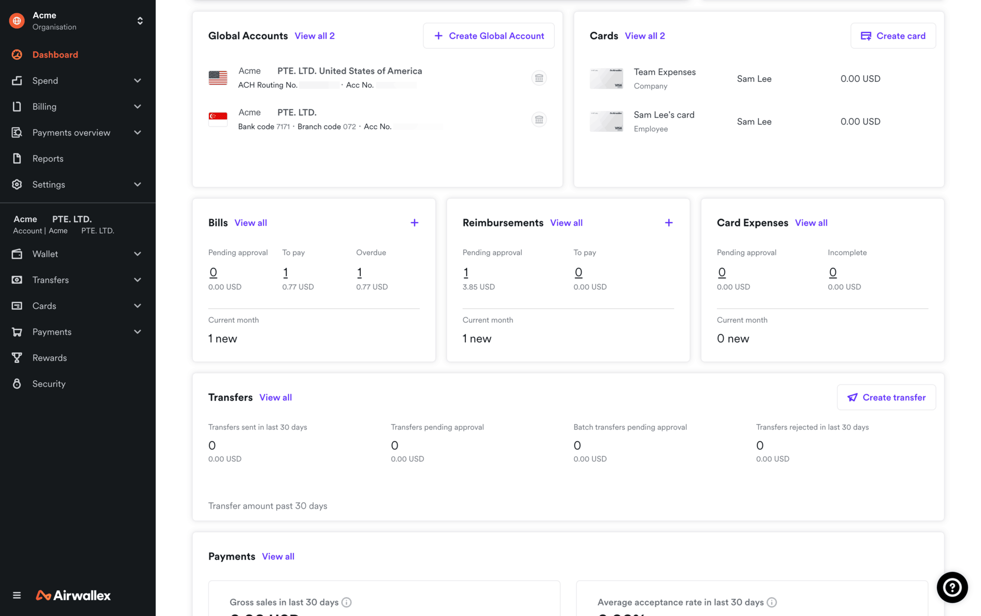Airwallex Web Business interface screenshot 1