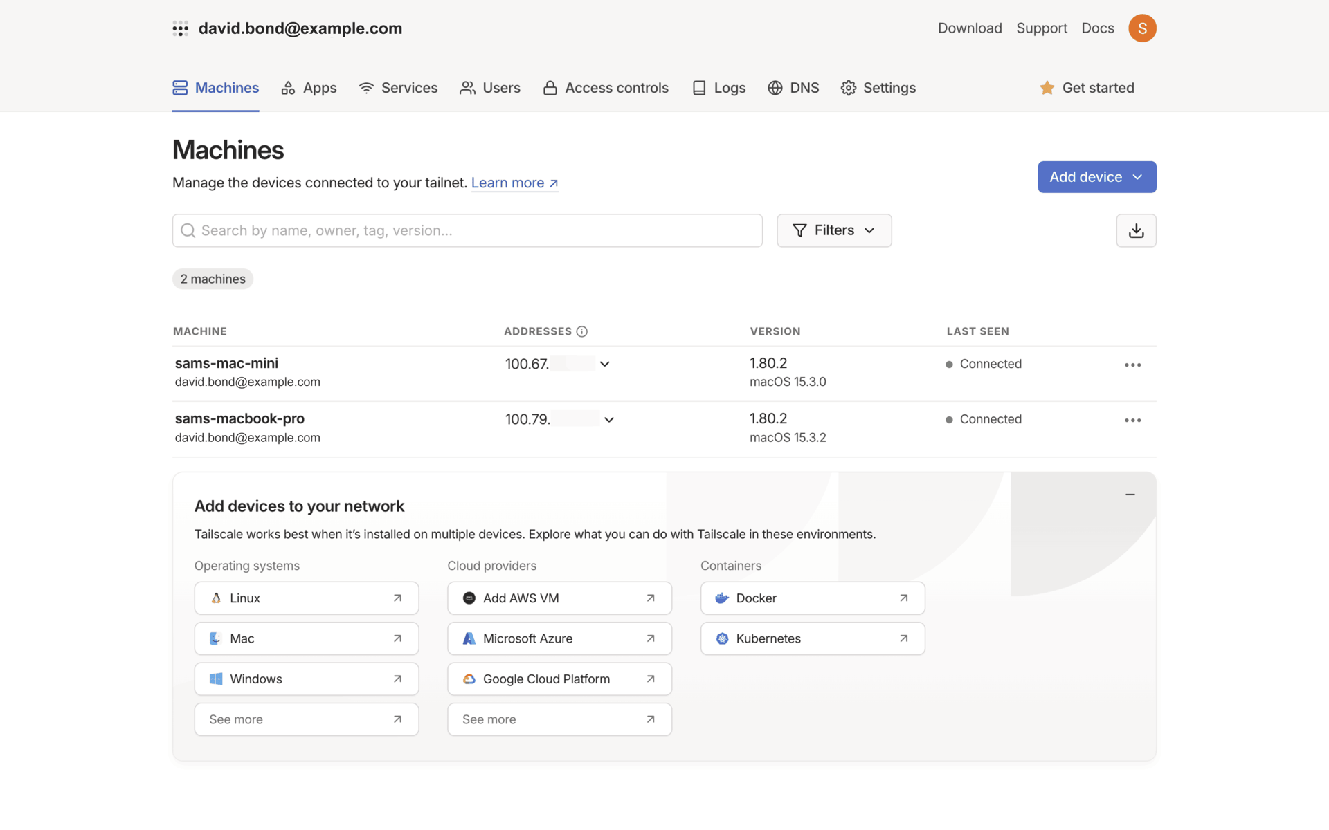 Tailscale Web Developer Tools interface screenshot 3