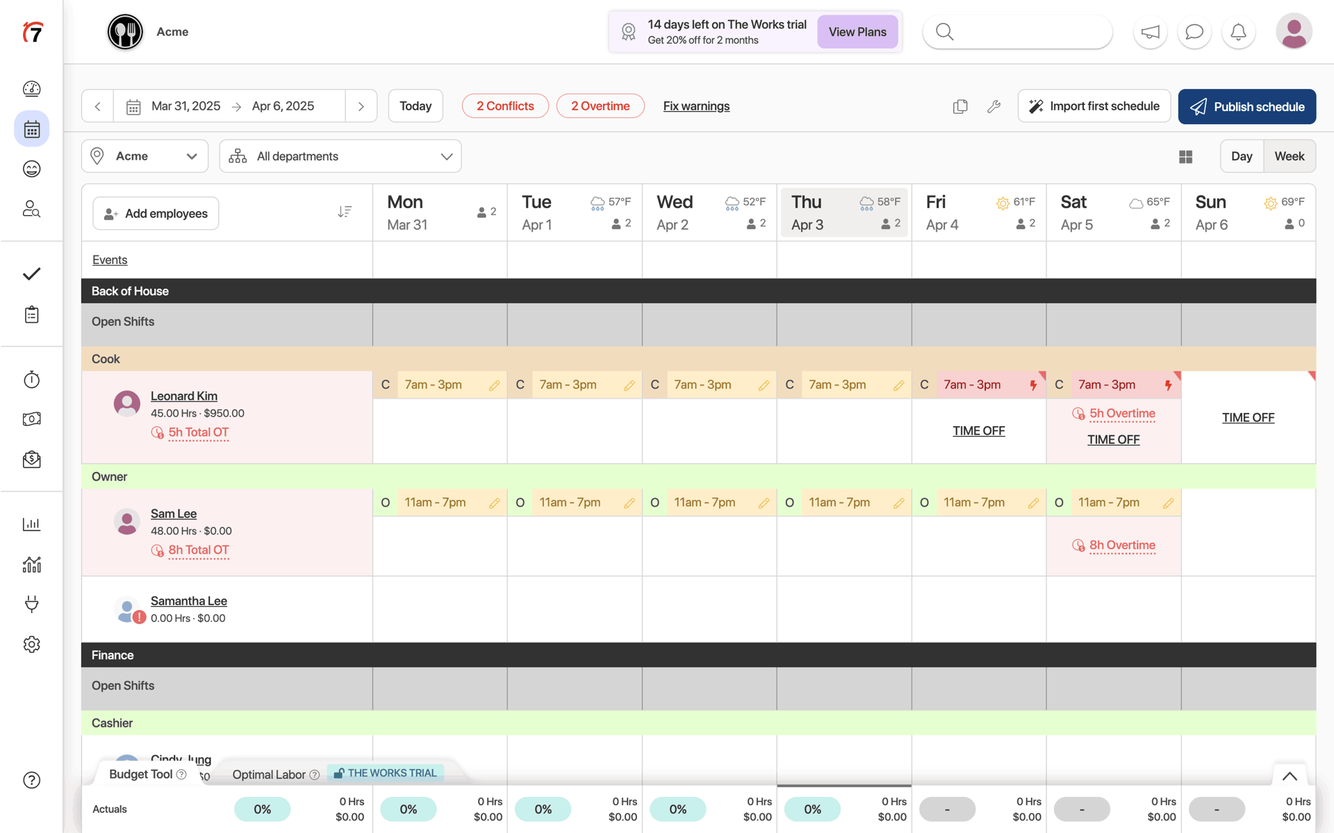 7shifts Web Business interface screenshot 1
