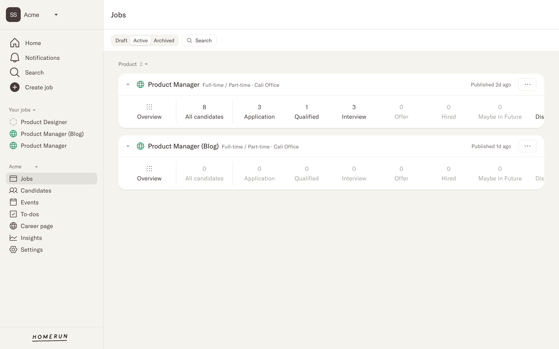 Homerun Web Business interface screenshot 1