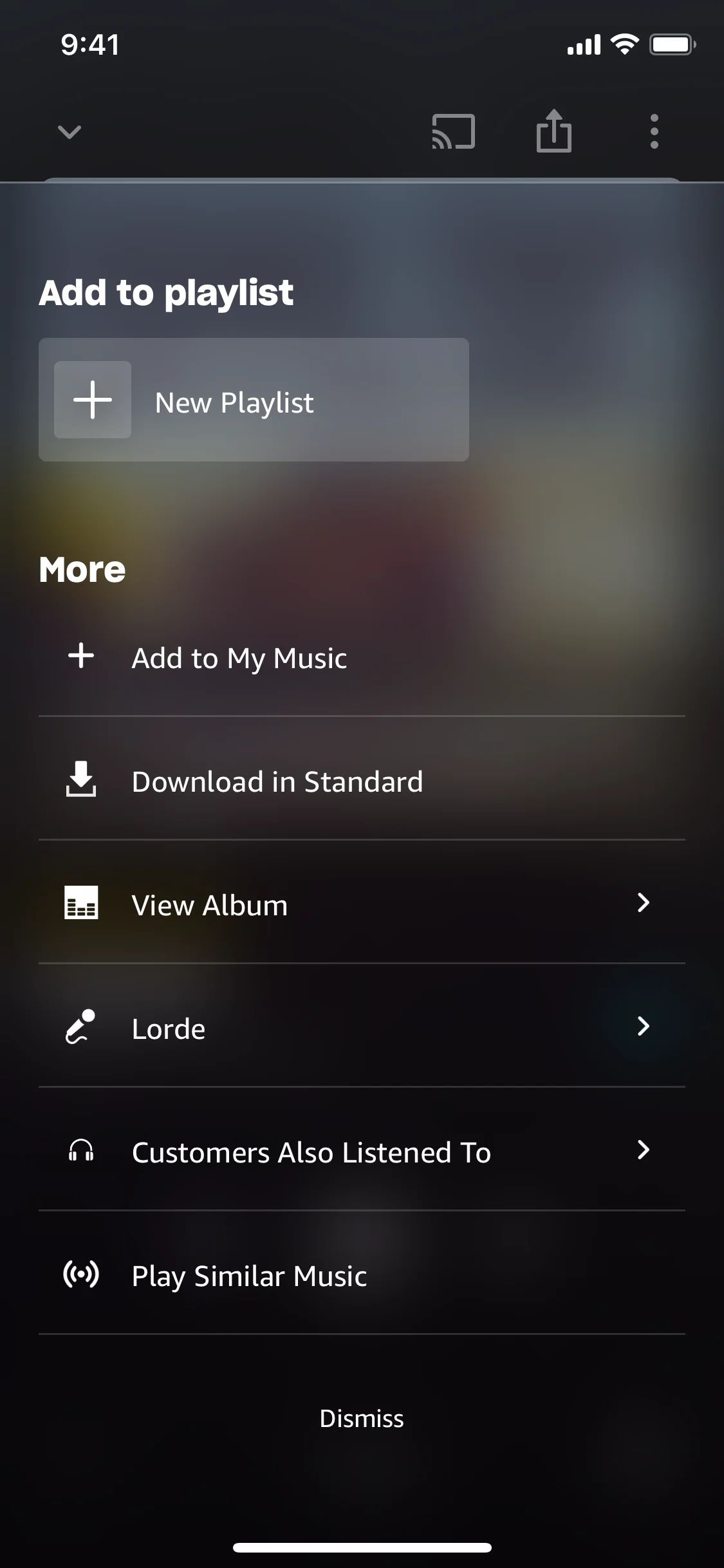 More song options on Amazon Music (ios) screen 2