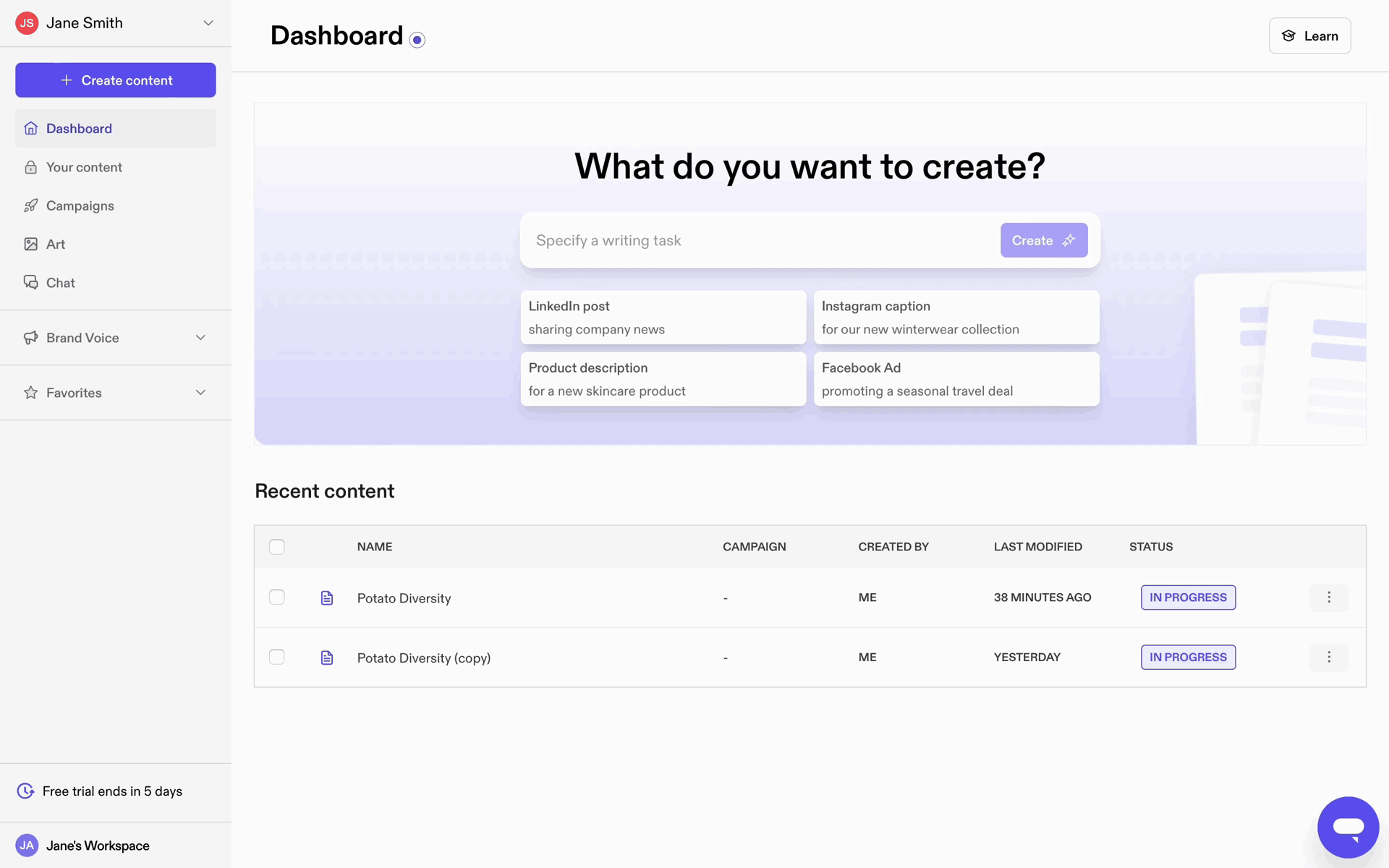 Jasper Web AI interface screenshot 4
