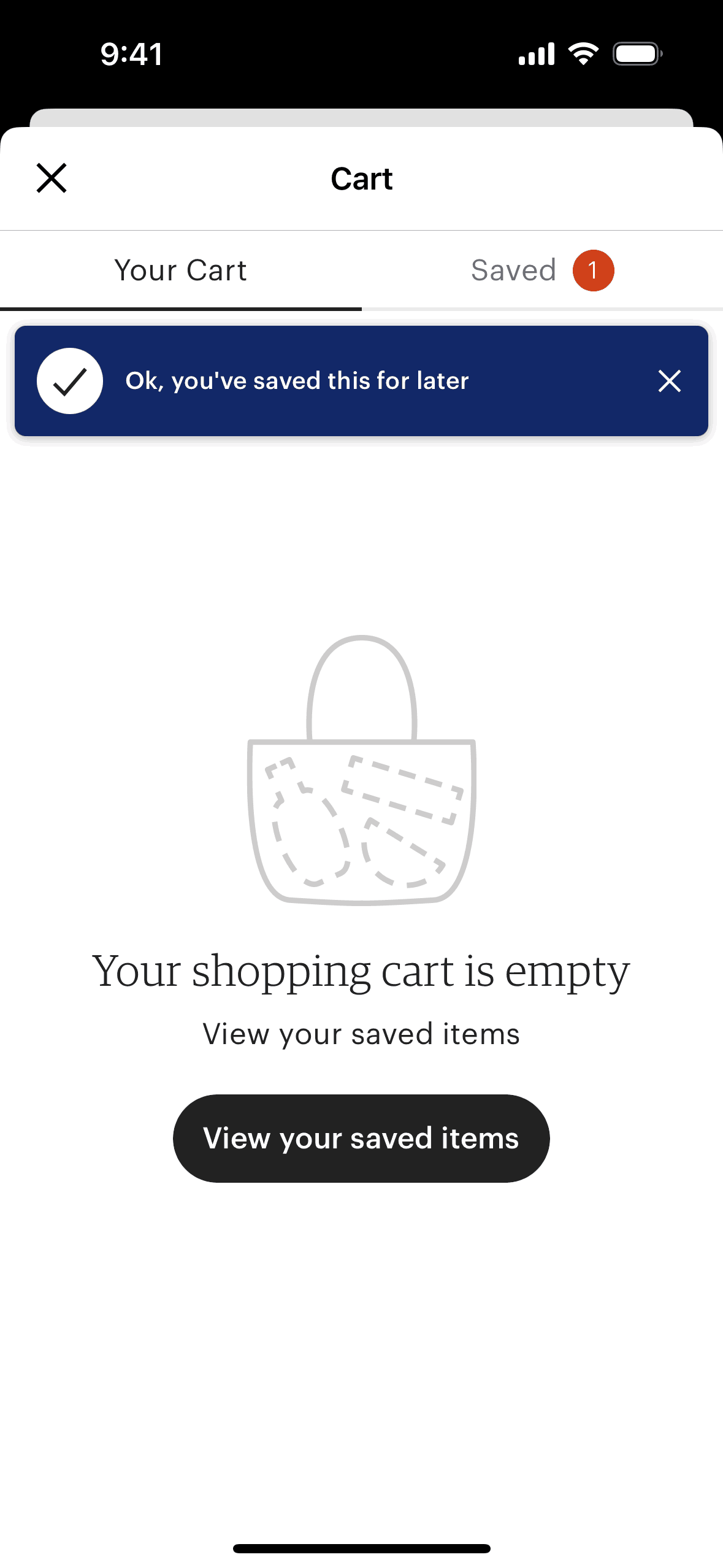 Saving an item for later on Etsy (ios) screen 2