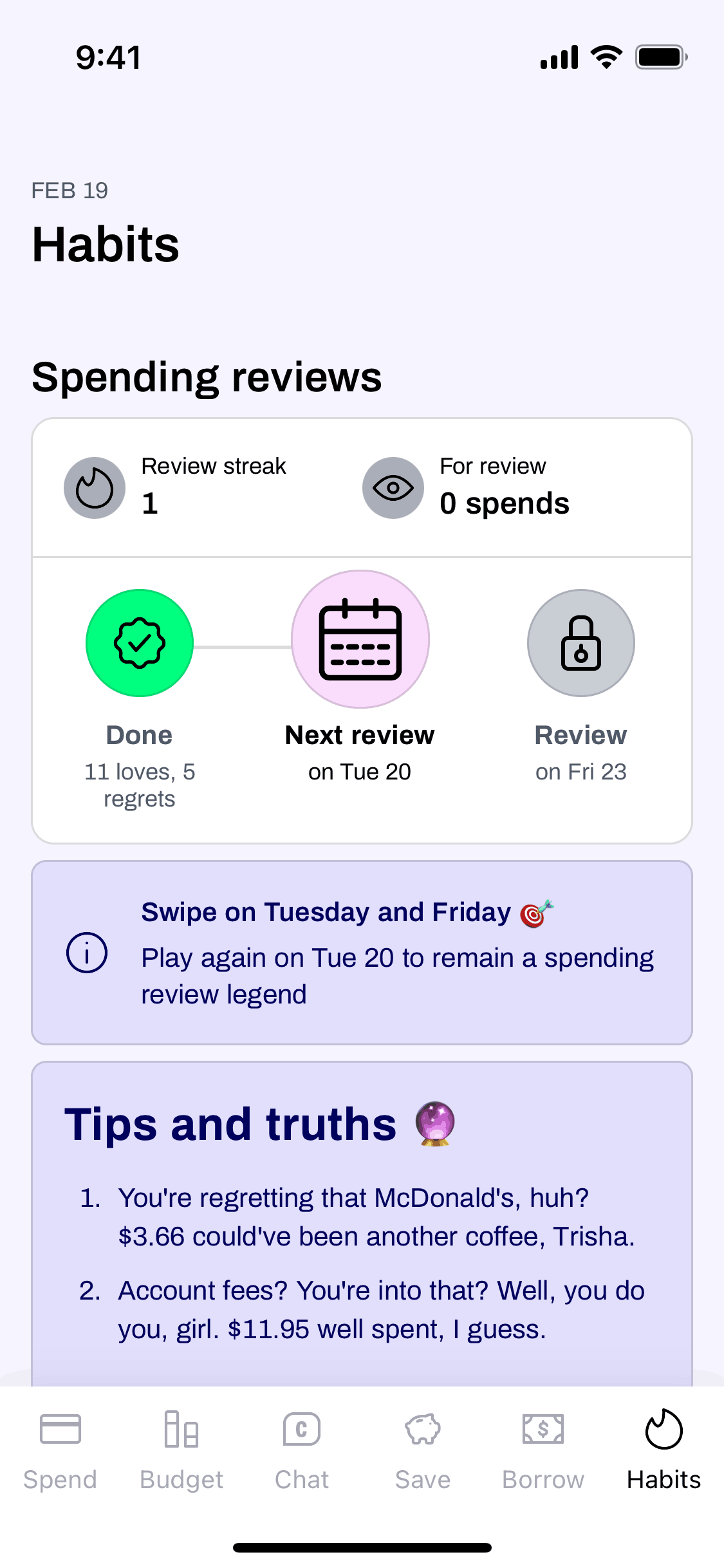 Cleo iOS Finance interface screenshot 3