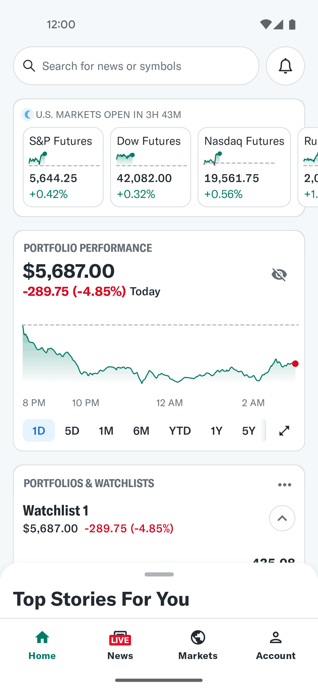 Yahoo Finance Android Finance interface screenshot 1